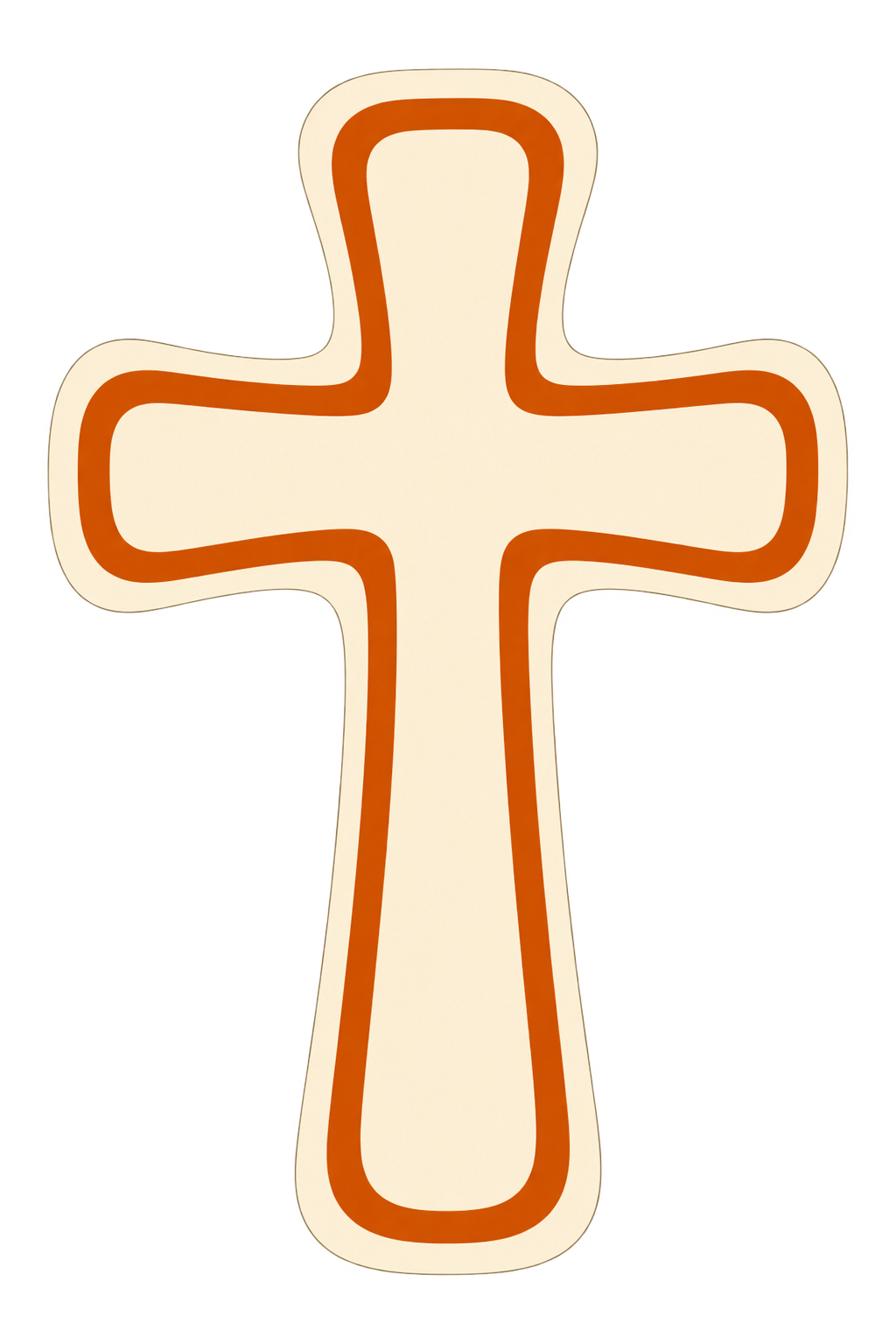 Neon cross sign with white and orange lights.