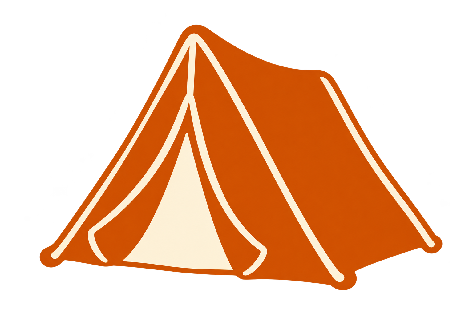A neon sign of a camping tent with a glowing orange outline against a black background.