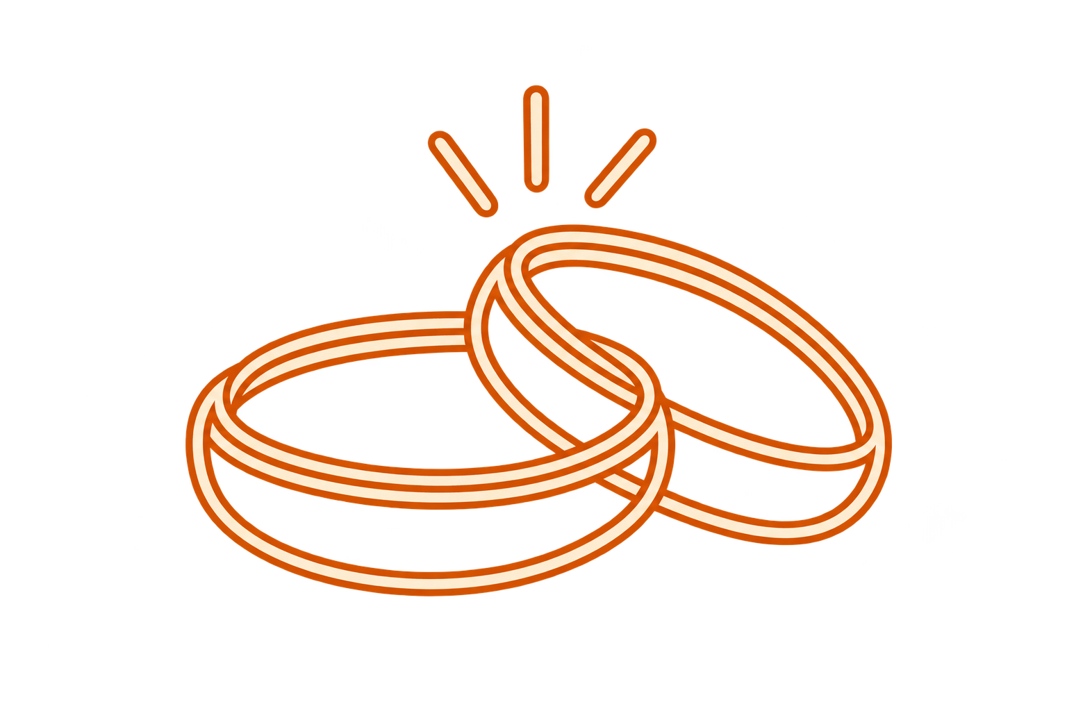 Illustration of two intertwined wedding rings with a small burst indicating a special moment or celebration.