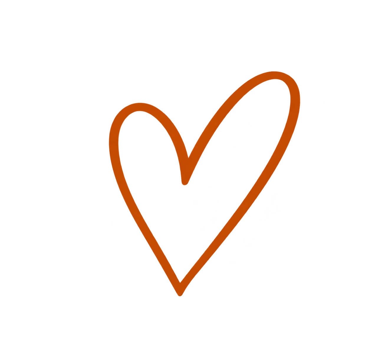 A simple line drawing of a heart with an orange outline on a black background.