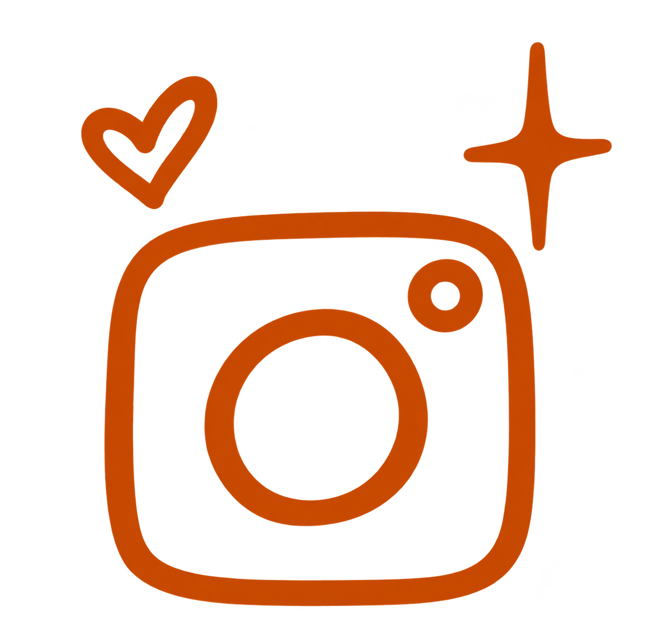 Illustration of a red Instagram camera icon with a heart and sparkle above it.