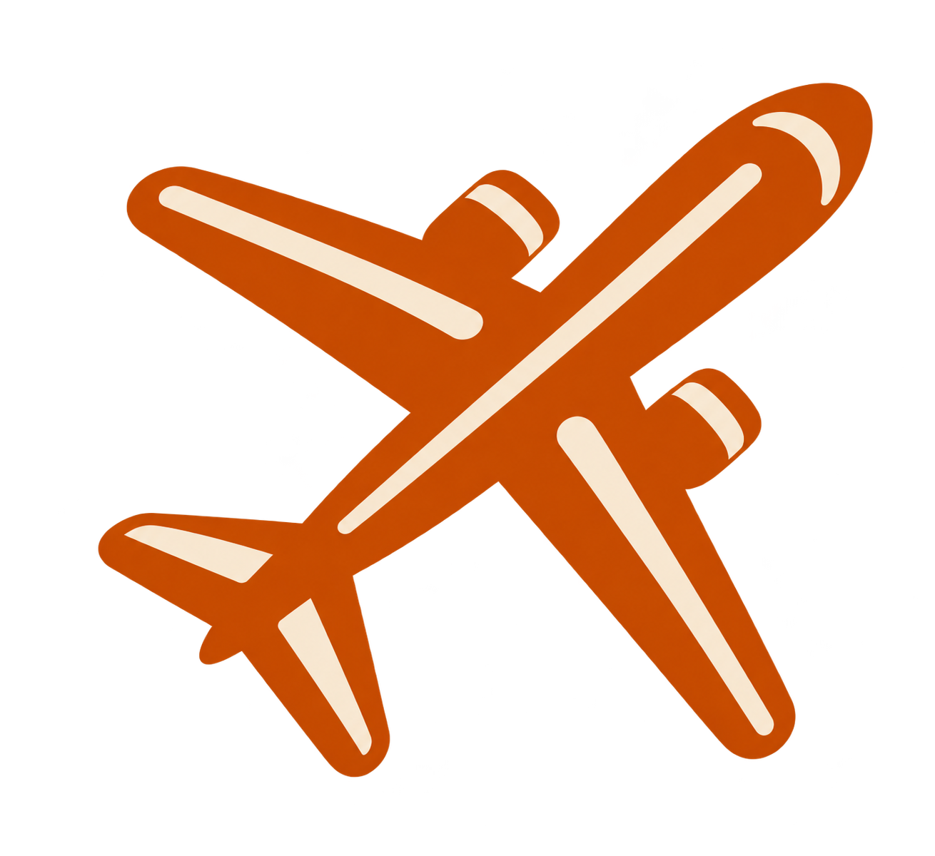 Icon of an orange airplane with white details.