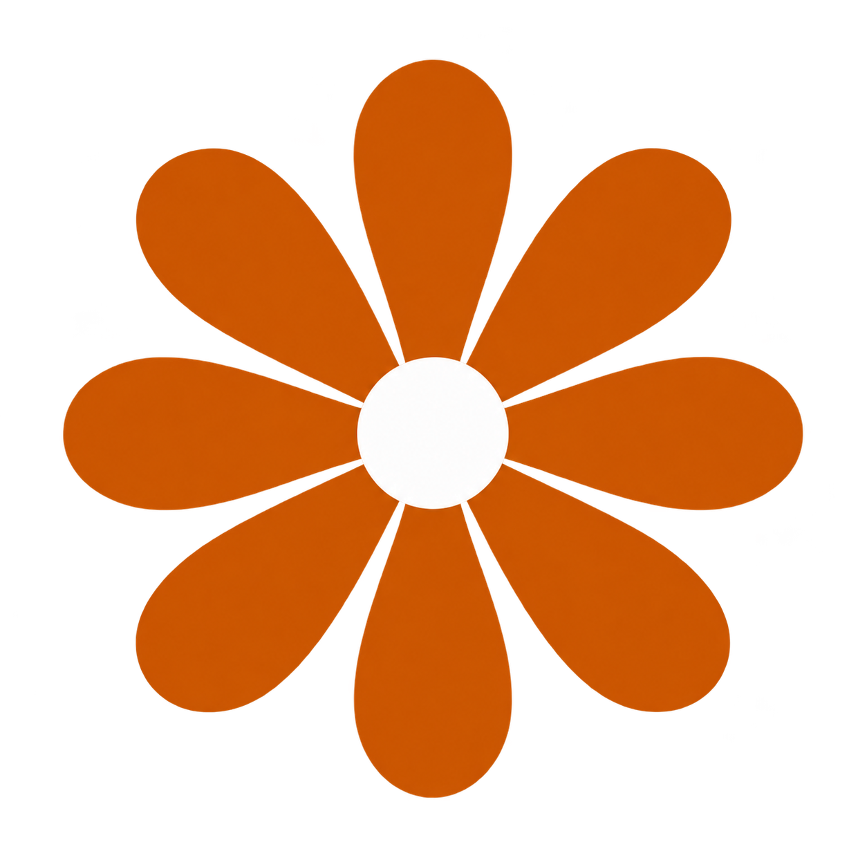 A stylized flower with orange petals and a white center on a transparent background.