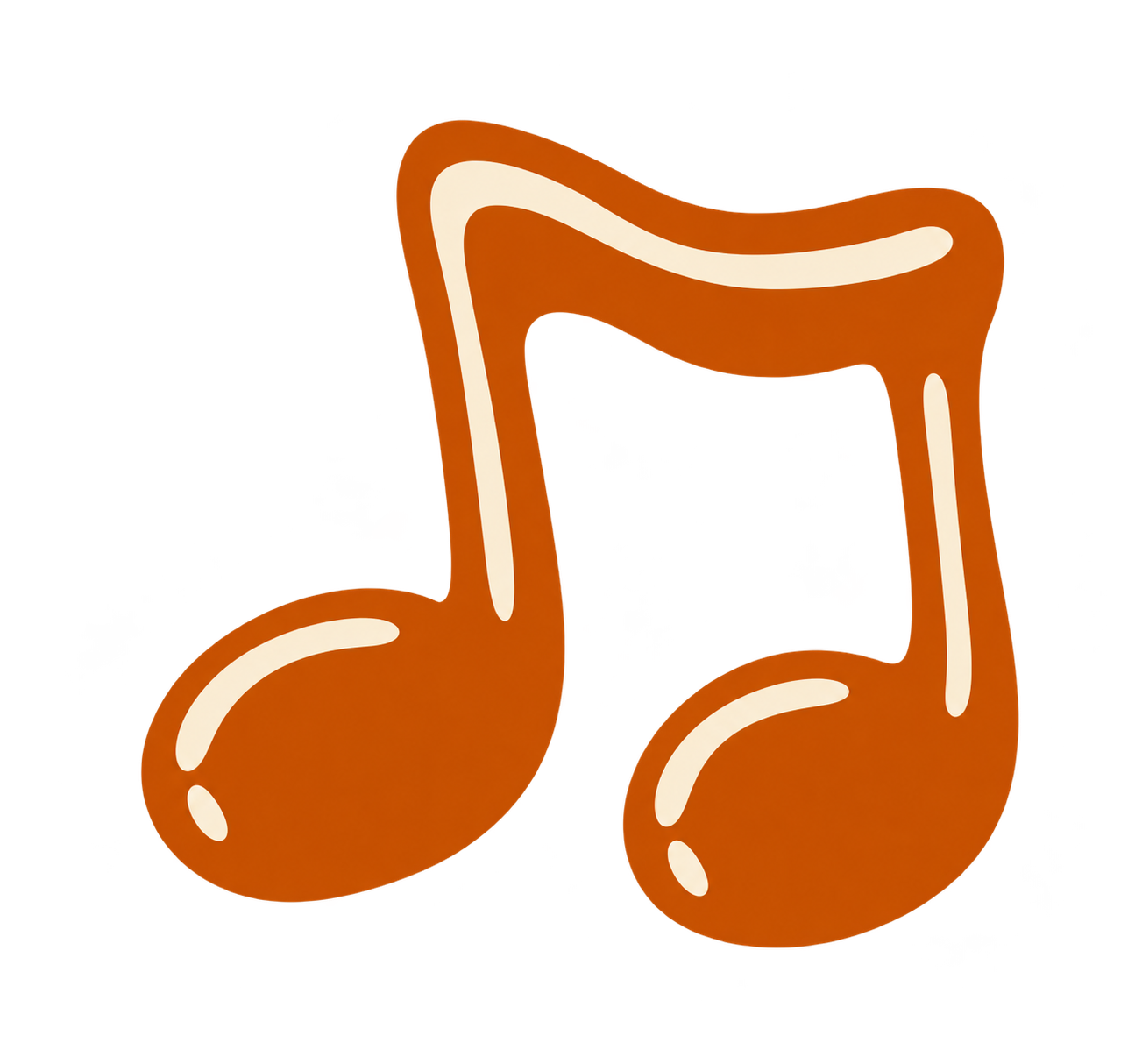 An illustration of two brown musical notes with white highlights, connected at the top, representing a double eighth note symbol.