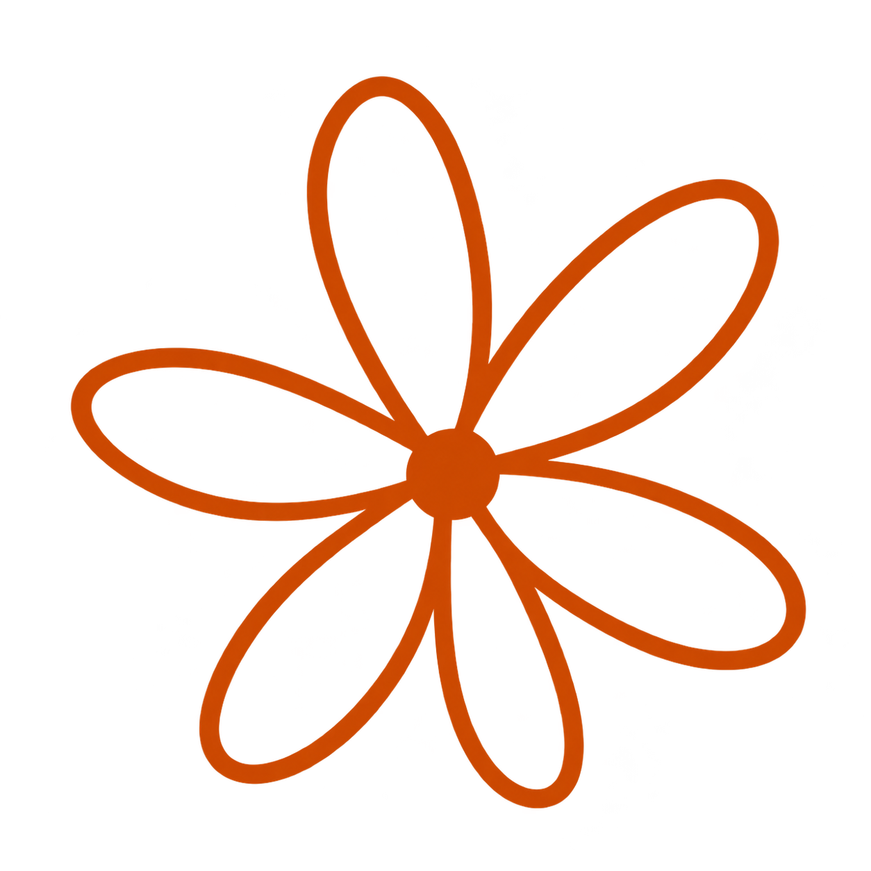 An orange butterfly-shaped wireframe design with five elongated oval wings outlined in orange.