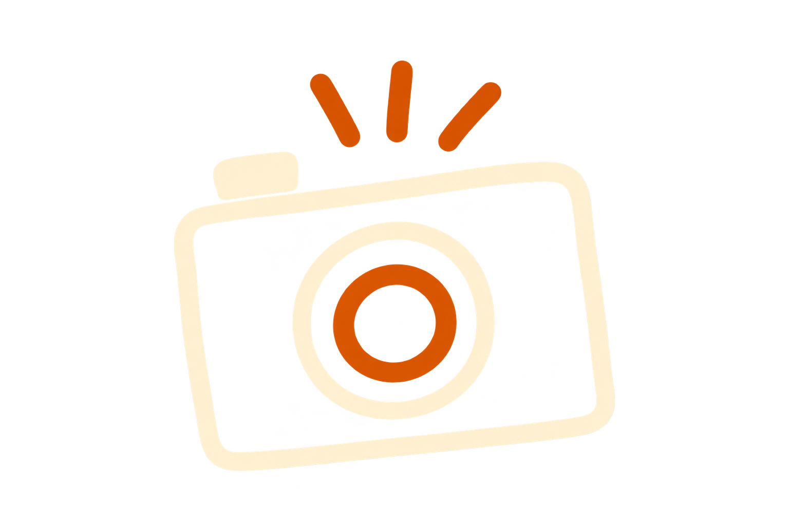 A vintage beige camera with orange and purple accents on a brown surface against a black background.