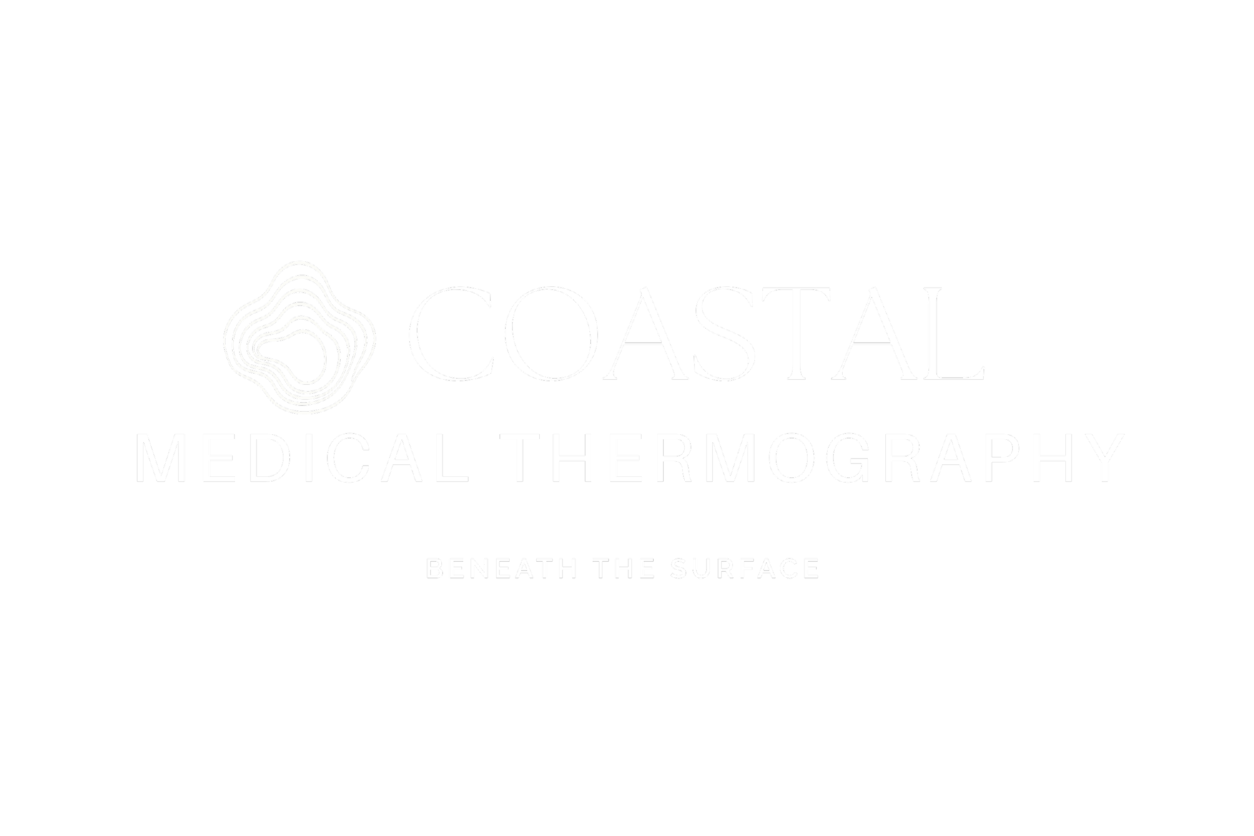 Logo for Coastal Medical Thermography with a topographical map icon and the tagline 'Beneath the Surface' on a black background.