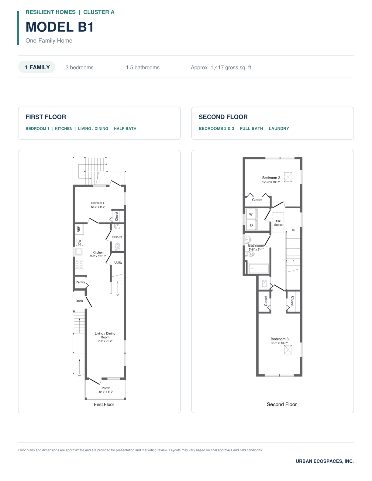 MODEL B1
3 bedrooms · 1.5 bathrooms
Approx. 1,417 gross sq. ft.