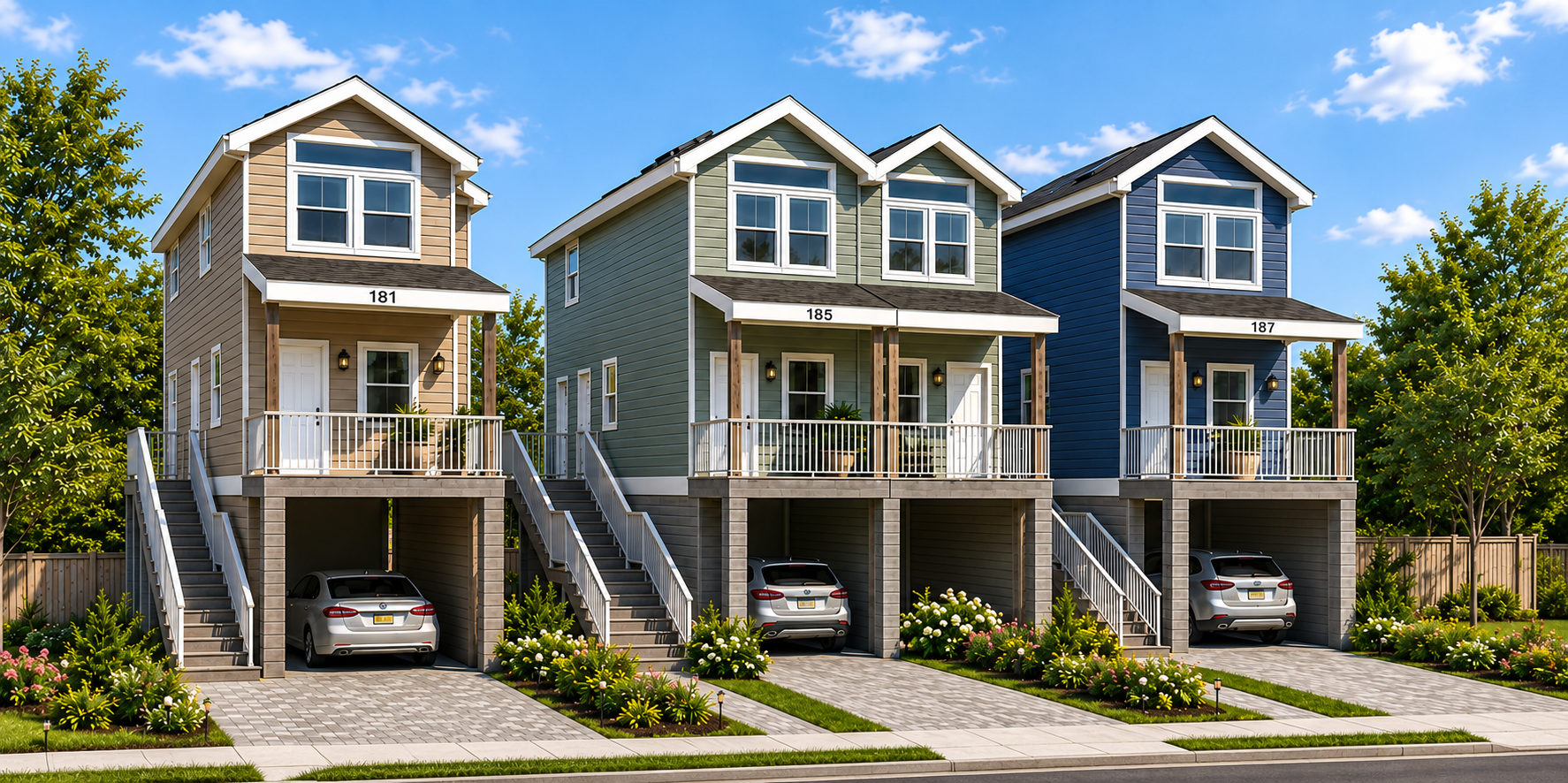 Rendering of three newly built affordable homes in Staten Island