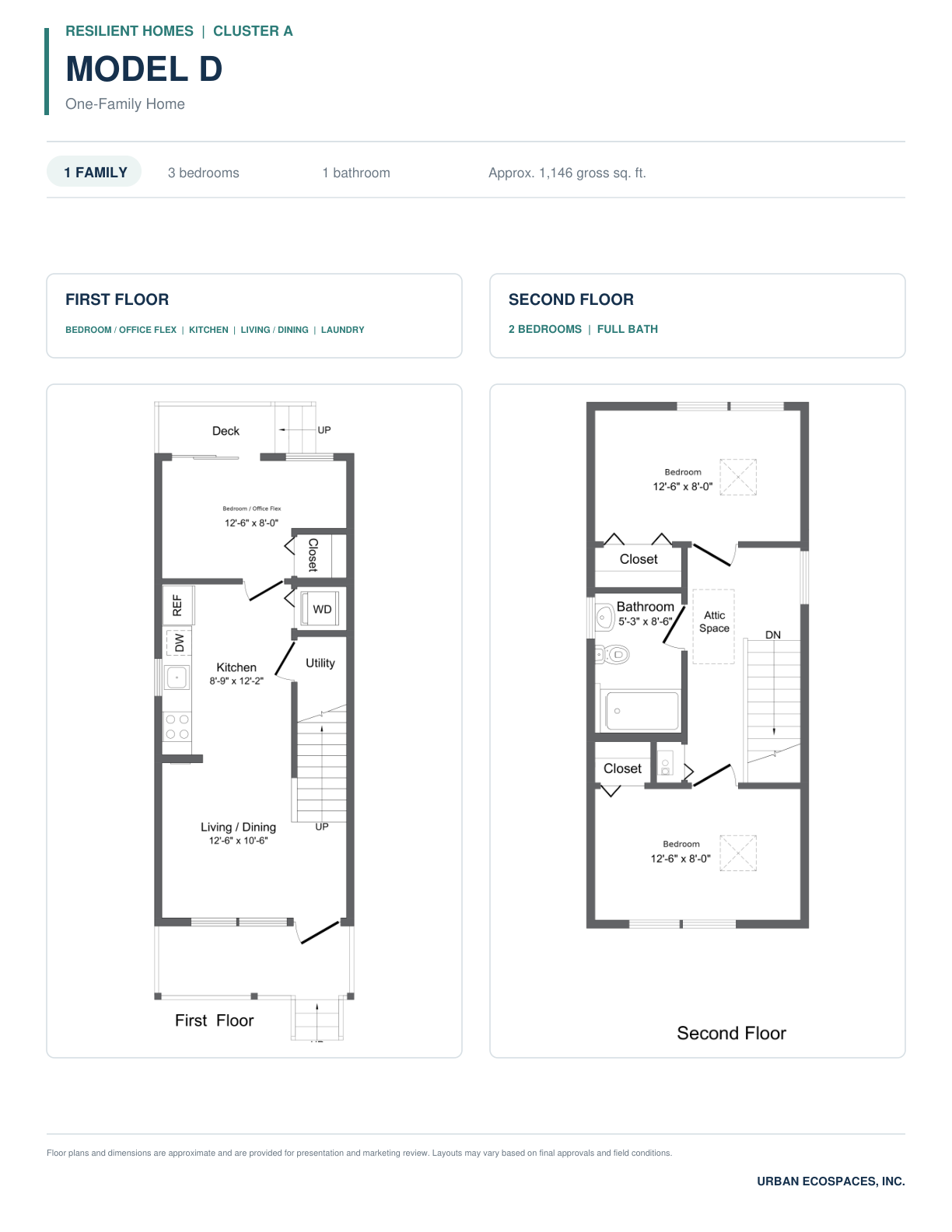 MODEL D
3 bedrooms · 1 bathroom
Approx. 1,146 gross sq. ft.
