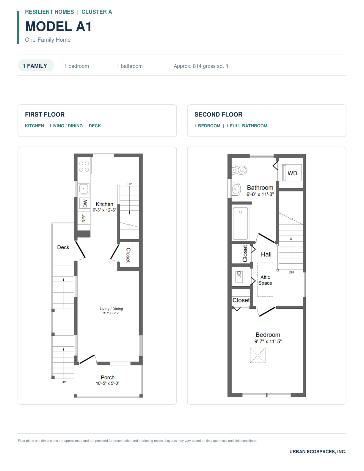 MODEL A1
1 bedroom · 1 bathroom
Approx. 814 gross sq. ft.