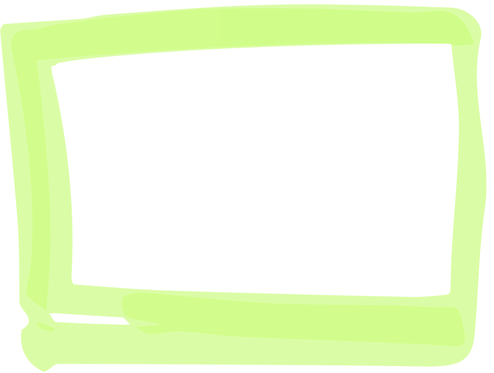 Green, skewed picture frame with a blank black screen.