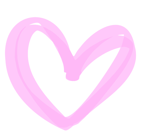 Pink hand-drawn heart on a transparent background.
