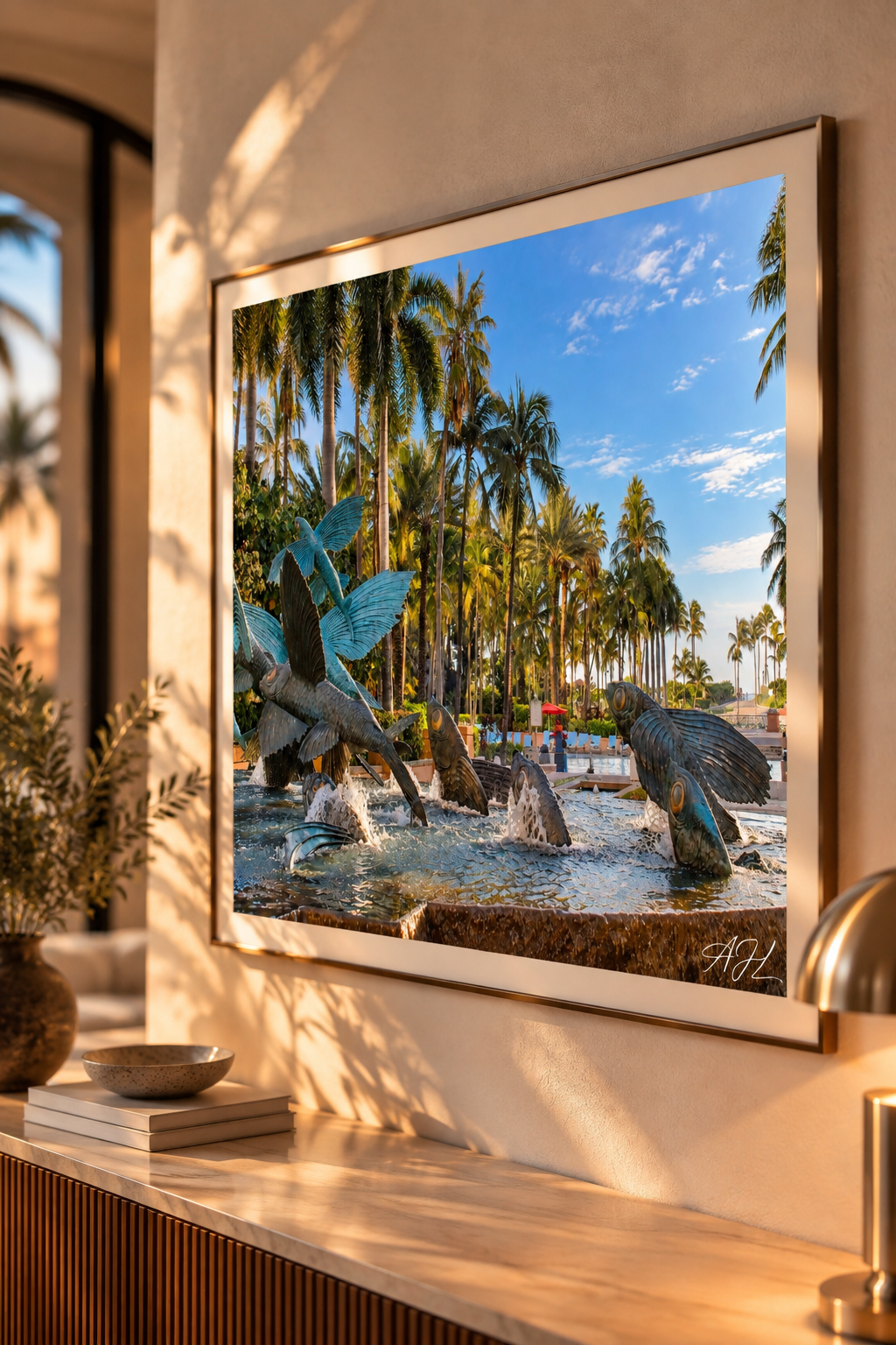 Sunlit Tropical Fountain Wall Art.png