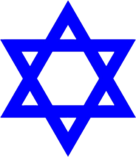Blue Star of David symbol on a black background.