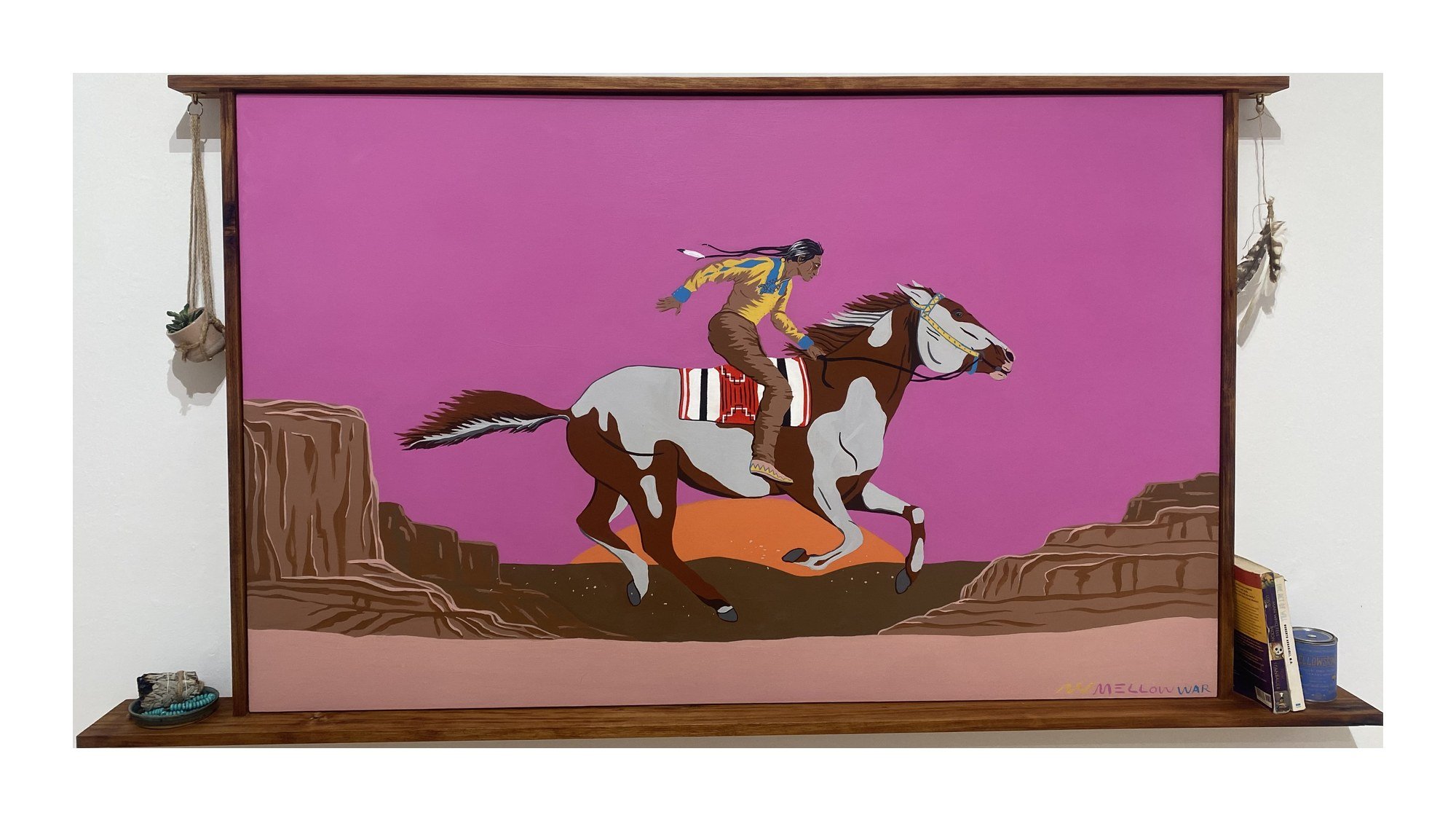 The Last Free Man
2024. Acrylic on canvas, hand-built Tasmanian oak frame, 82 x 41 in framed; canvas 63 x 39 in.