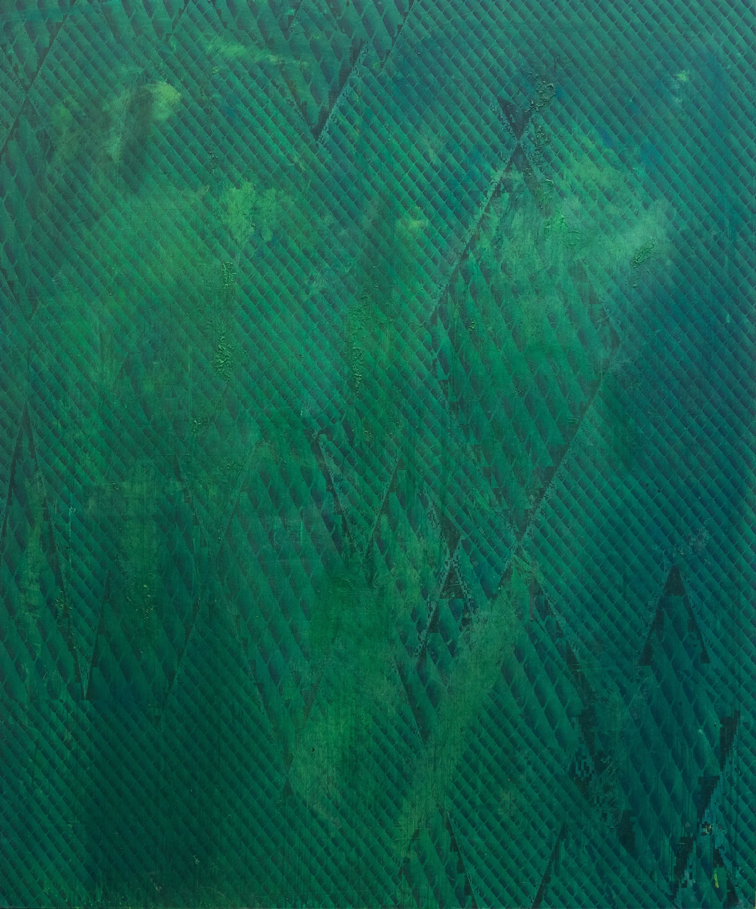 Don't shoot the messenger​ - 180cmx150cm  - acrylic paint on printed flags​ - 2022