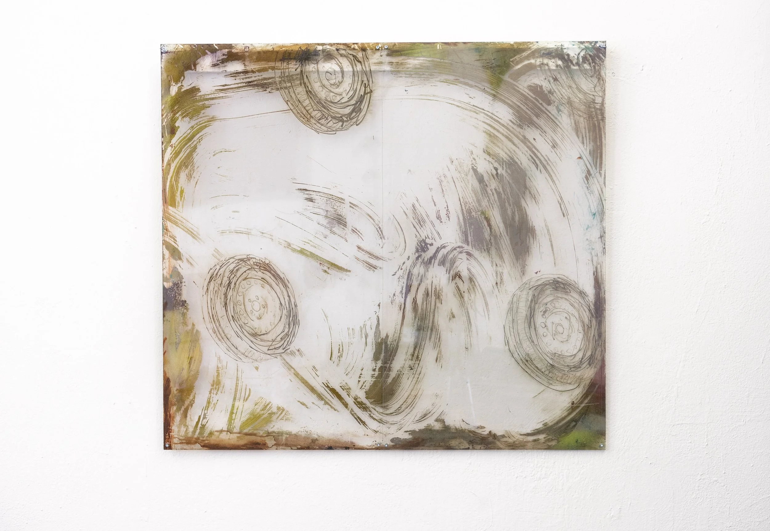 Smoke - 93.5x102cm - acrylic paint and pigment on plexiglas hold togehter with Bolds - 2025