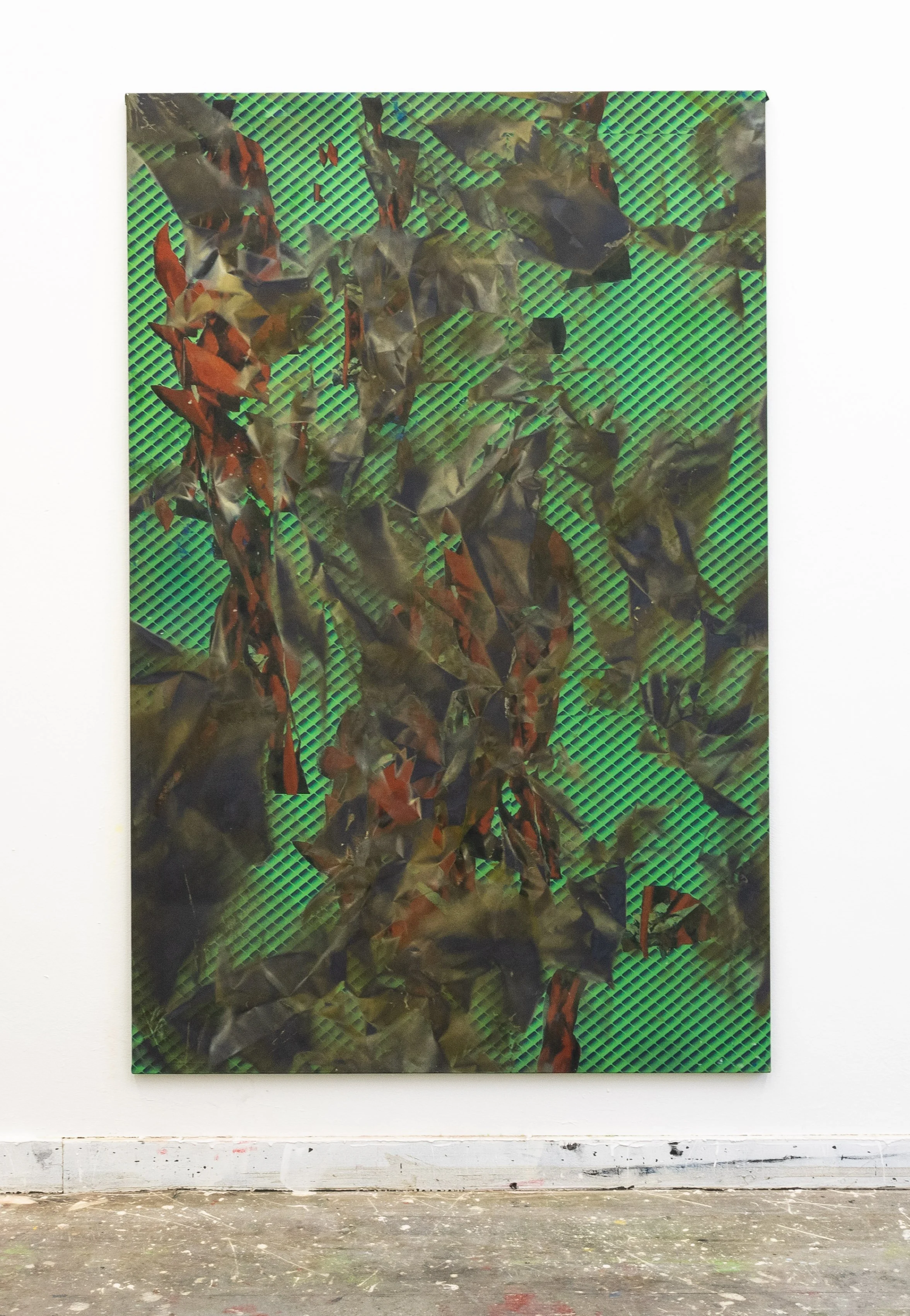 Don't shoot the messenger​ (Nude Descending a Staircase)​ - 200cmx130cm ​ - acrylic paint on printed flag - 2022​