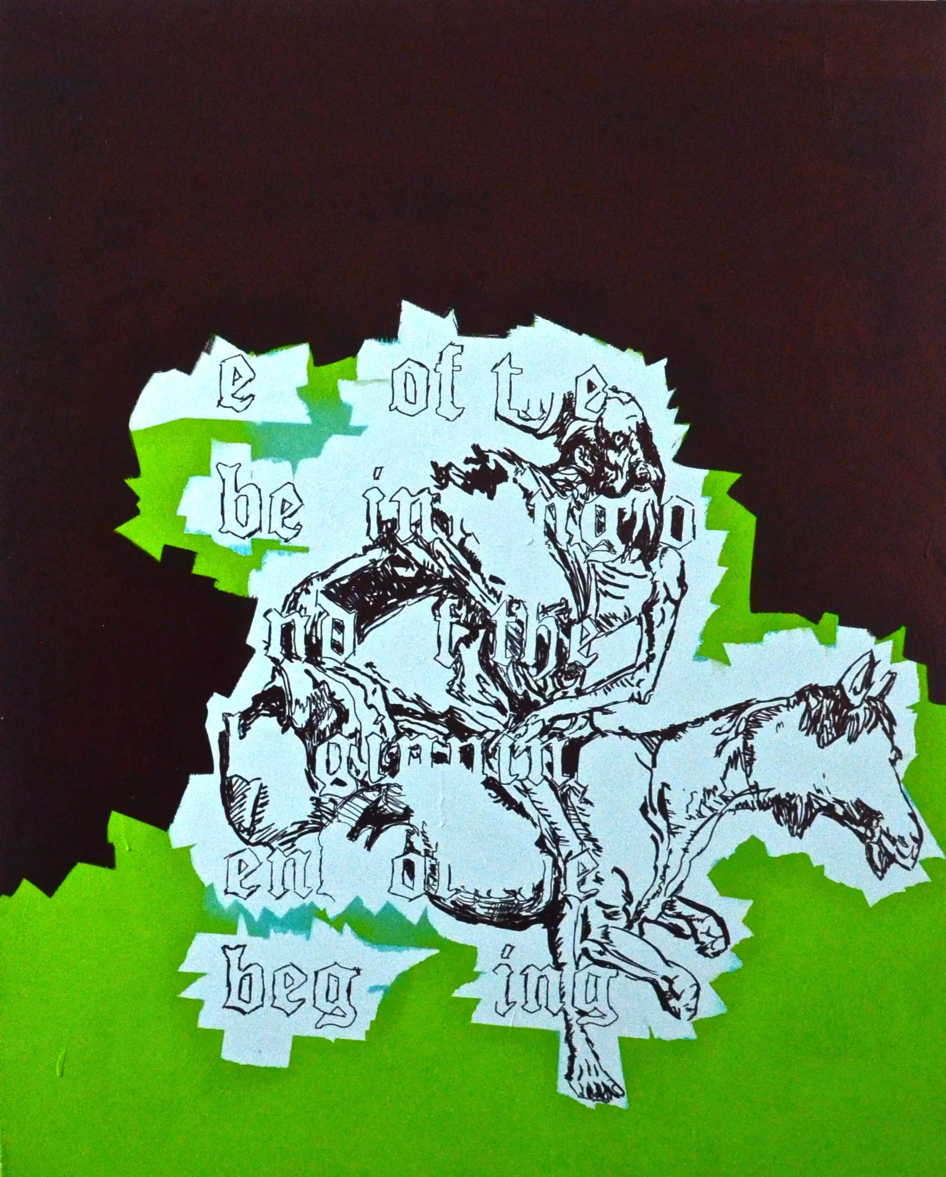 the beginning of the end of the beginning in green - 150cmx120cm - Acrylic paint and alcohol ink on canvas - 2017