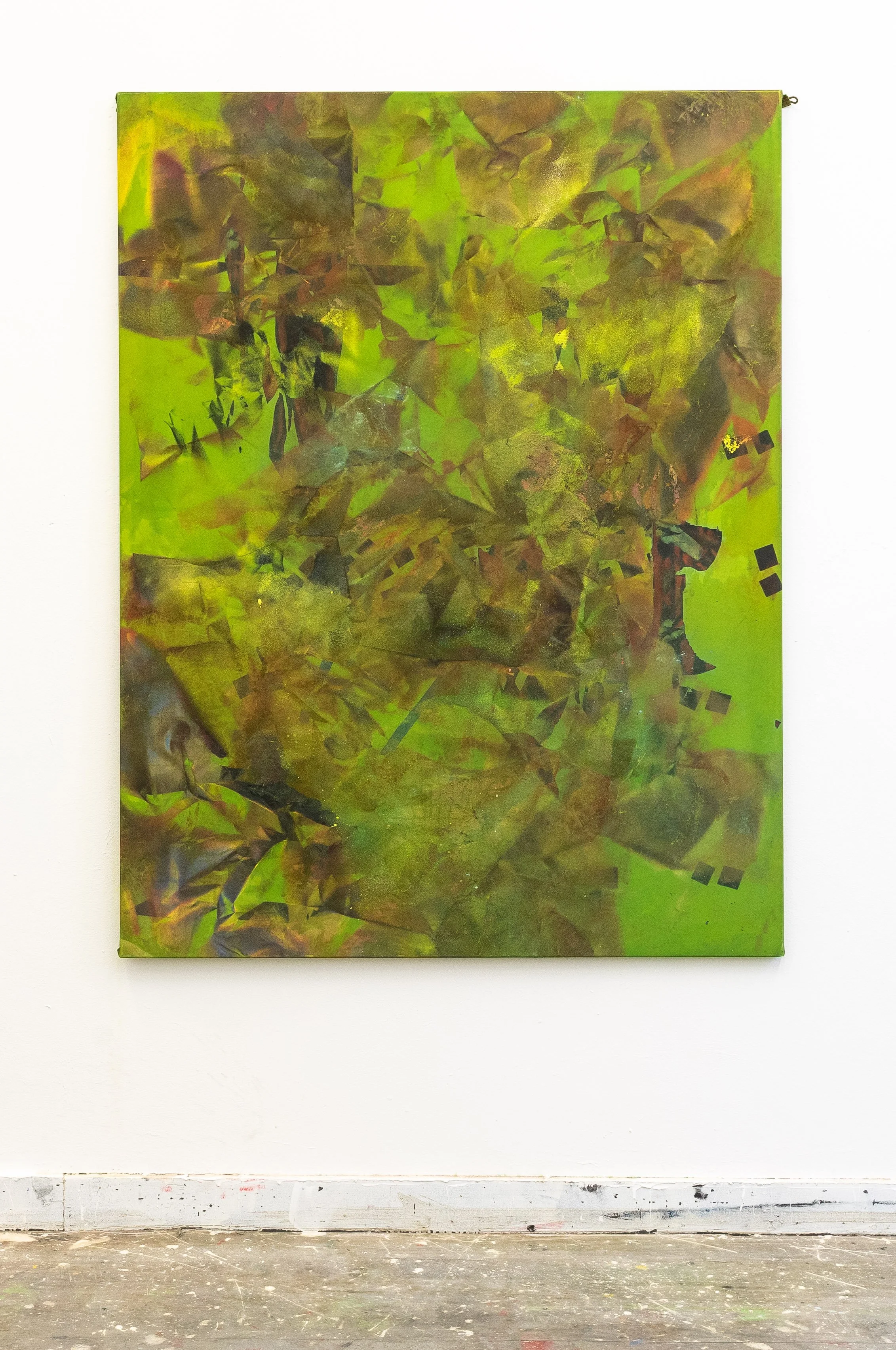 Don't shoot the messenger​ - 170cmx130cm ​ - acrylic paint on printed flags​ - 2022