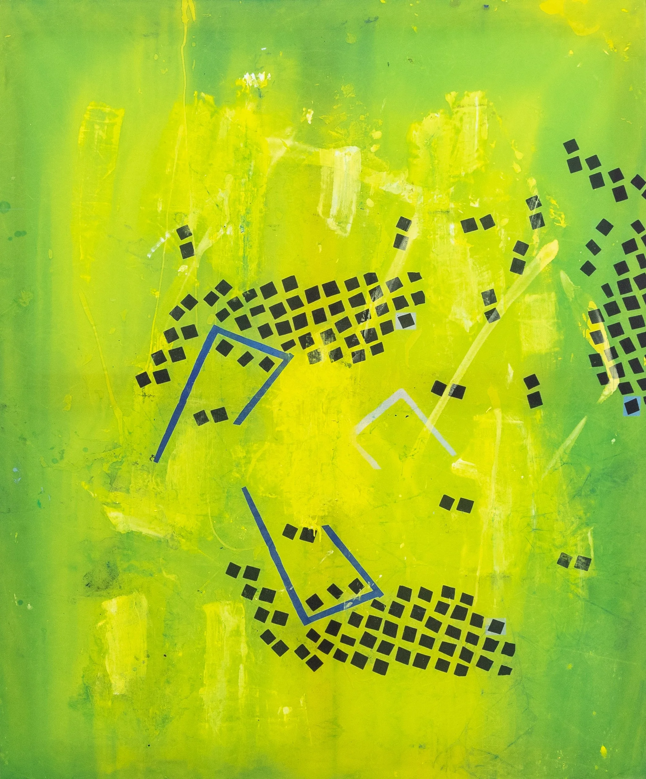 Don't shoot the messenger​ (swing low swingby) - 150mx125cm  - acrylic paint on printed flags​ - 2022