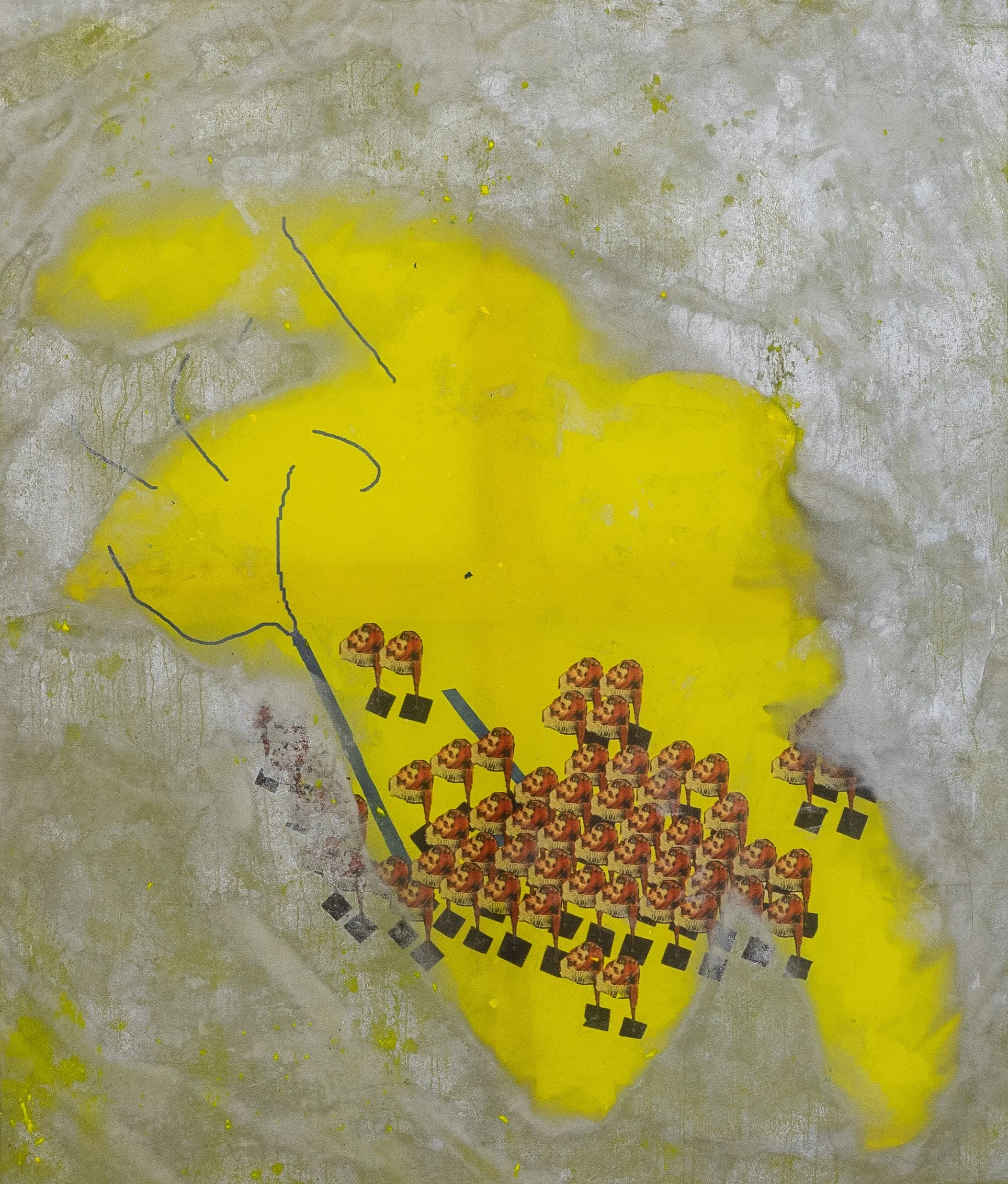 Don't shoot the messenger​ (the comet is coming)​ - 130cmx110cm  - acrylic paint on printed flag - 2022