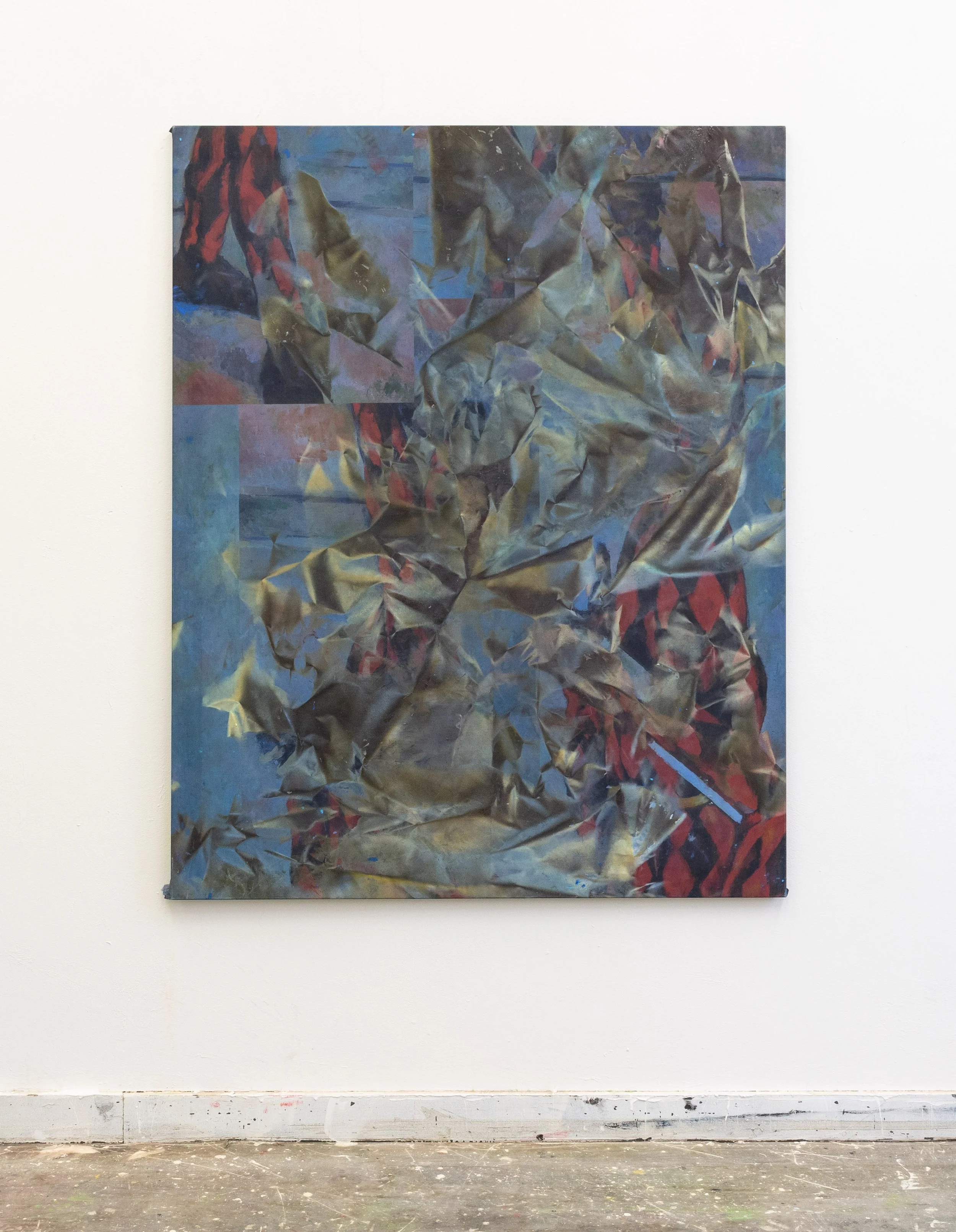 Don't shoot the messenger​ (Nude Descending a Staircase no.02)​ - 175cmx135cm ​- acrylic paint on printed flag - 2022