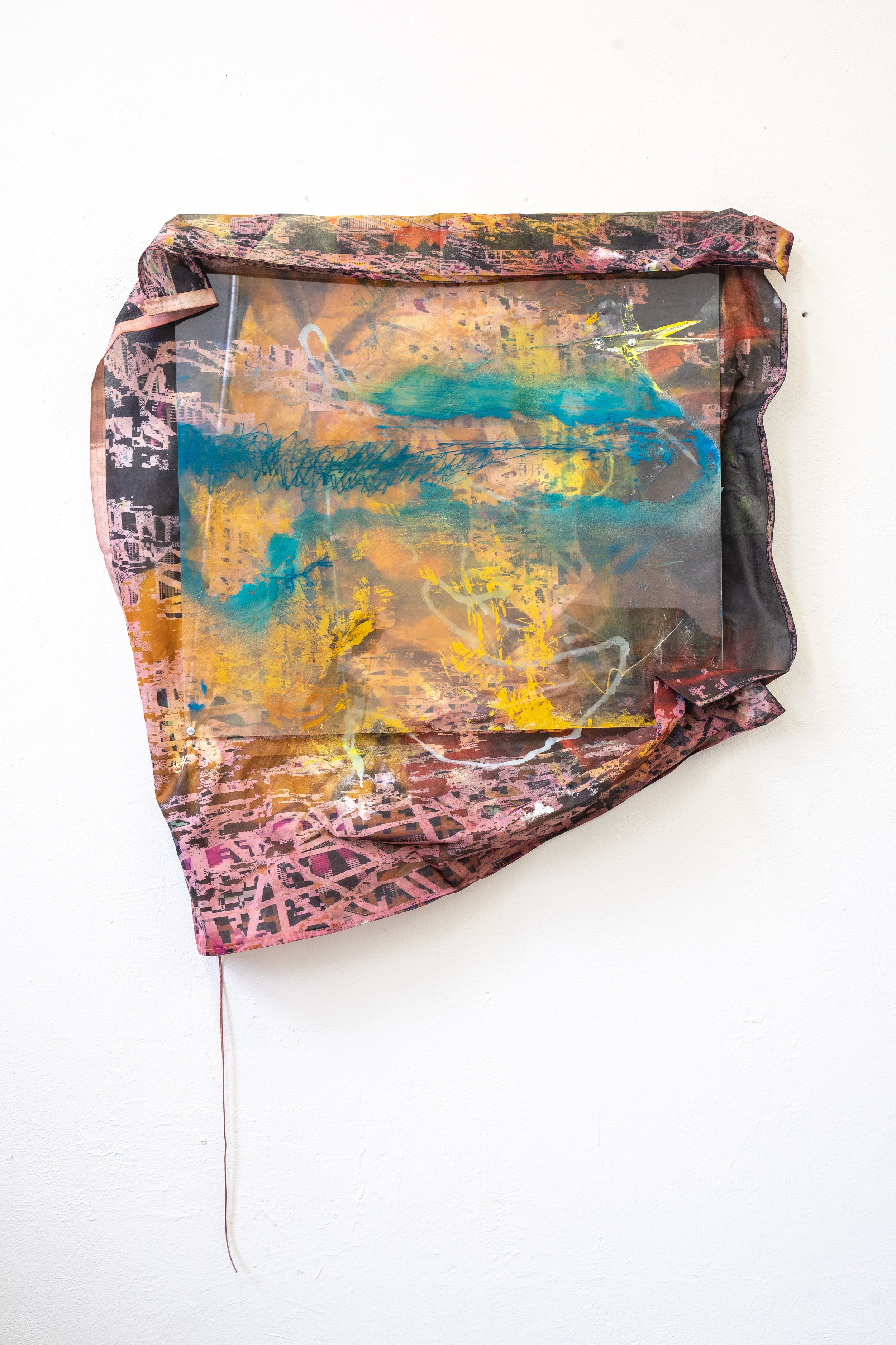 Don't ask about the space - 113cmx95cm
acrylic on printed flag plexiglas and paper with bolts and screw - 2024