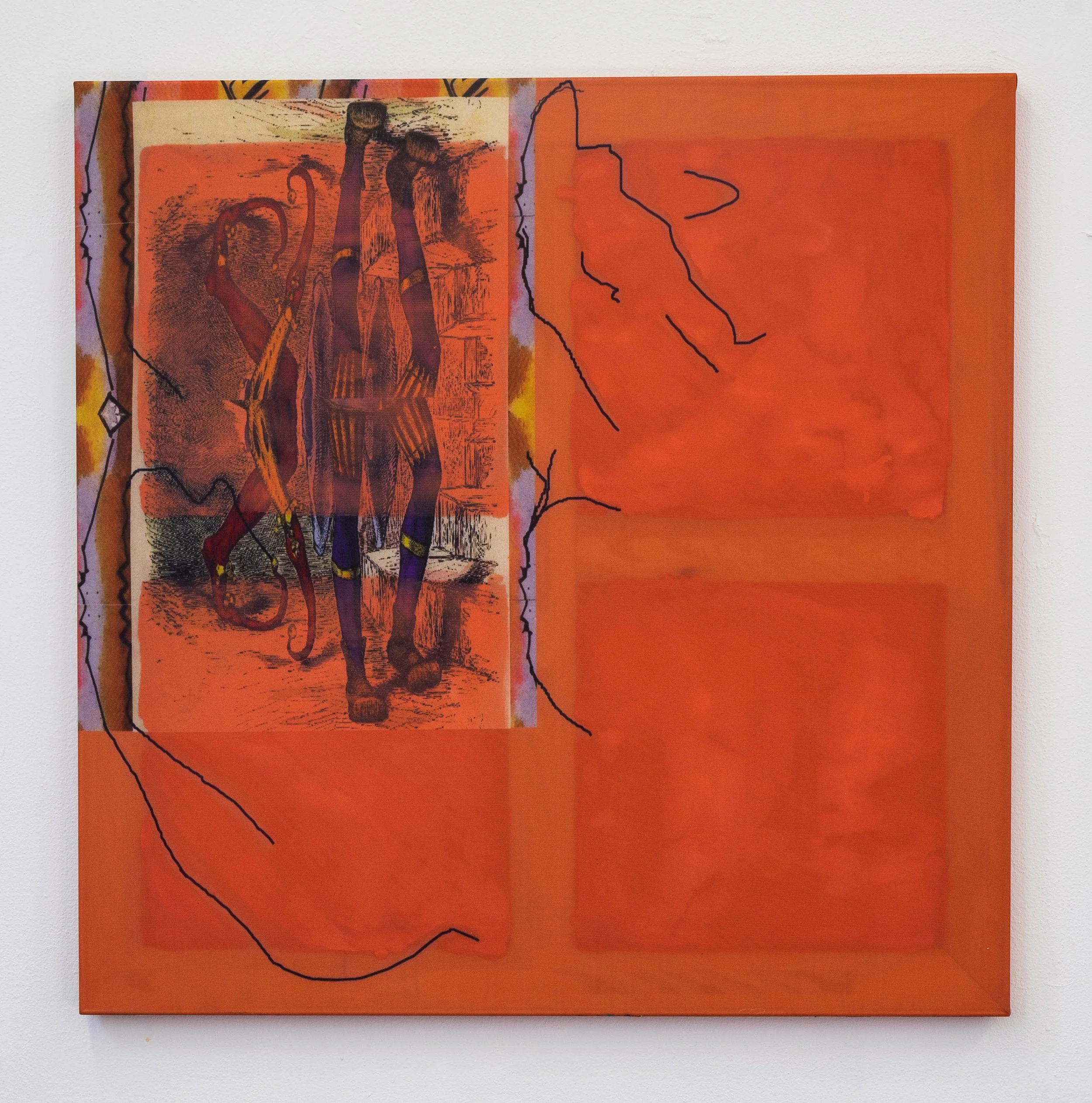 Poetry is when every line starts with a capital - 90cmx 90cm - acrylic paint on printed fabric - 2021