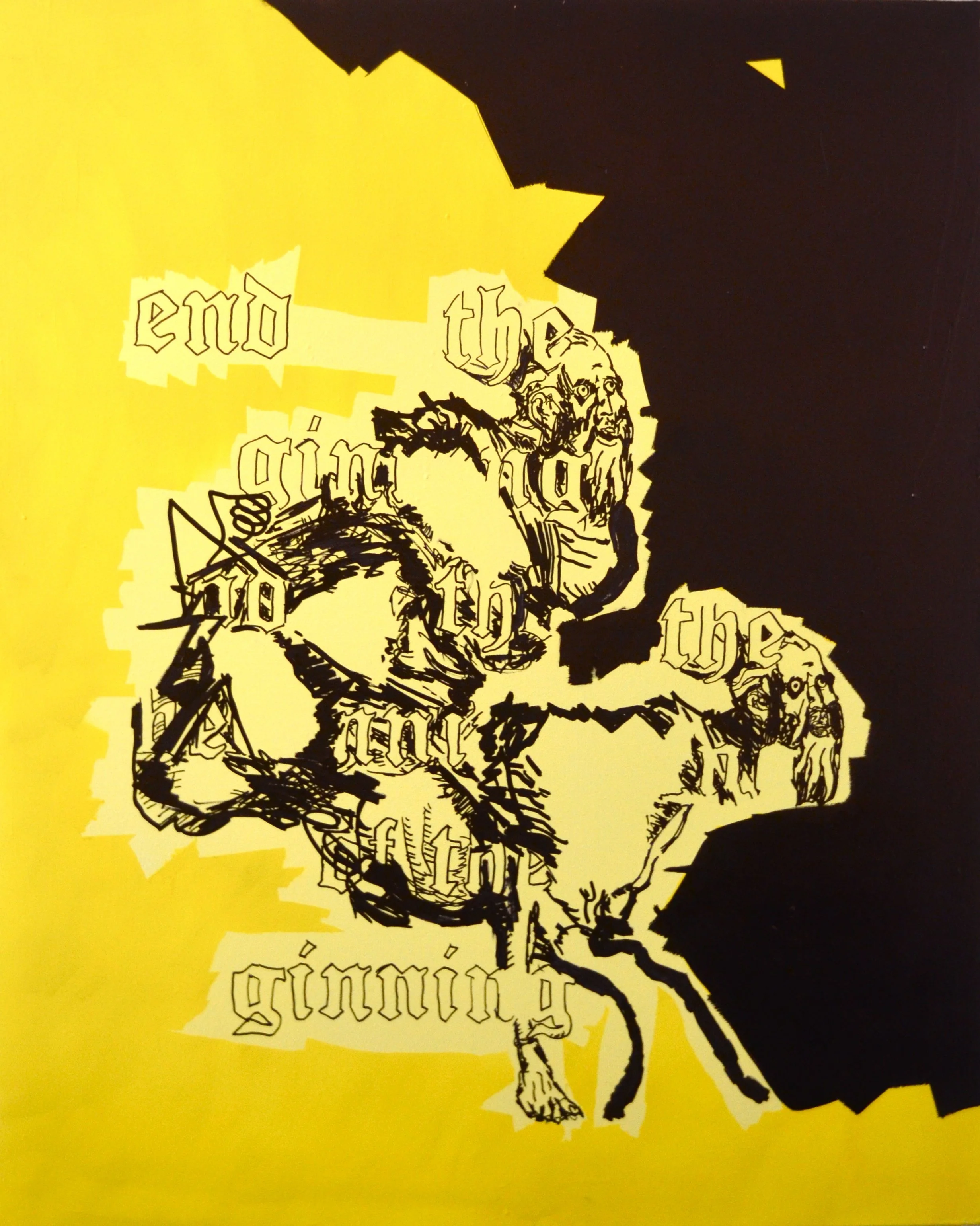 the beginning of the end of the beginning in yellow - 150cmx120cm - Acrylic paint and alcohol ink on canvas - 2017