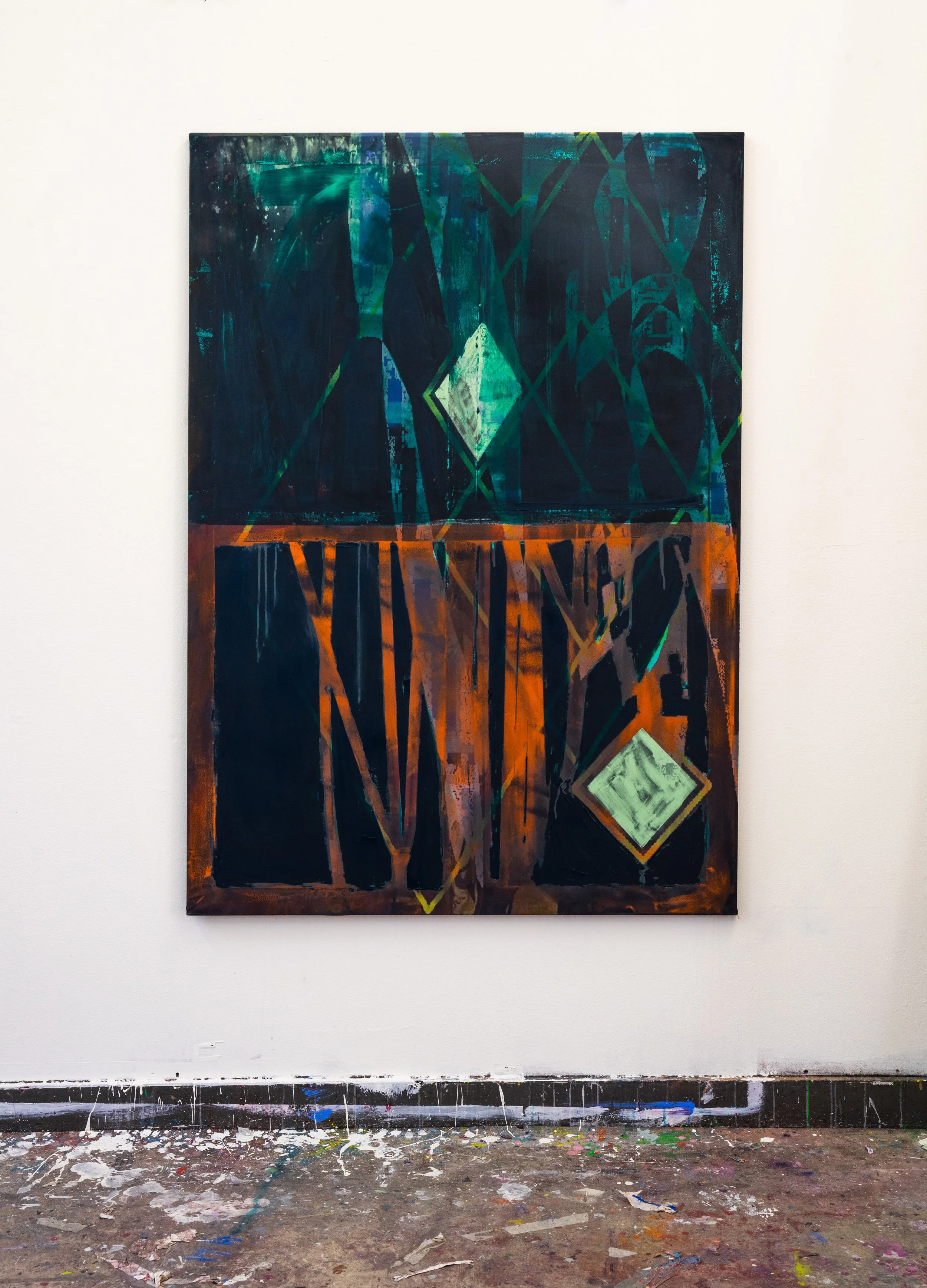 Faith can move mountains but not furniture - 170cmx 120cm - acrylic paint on printed fabric - 2021
