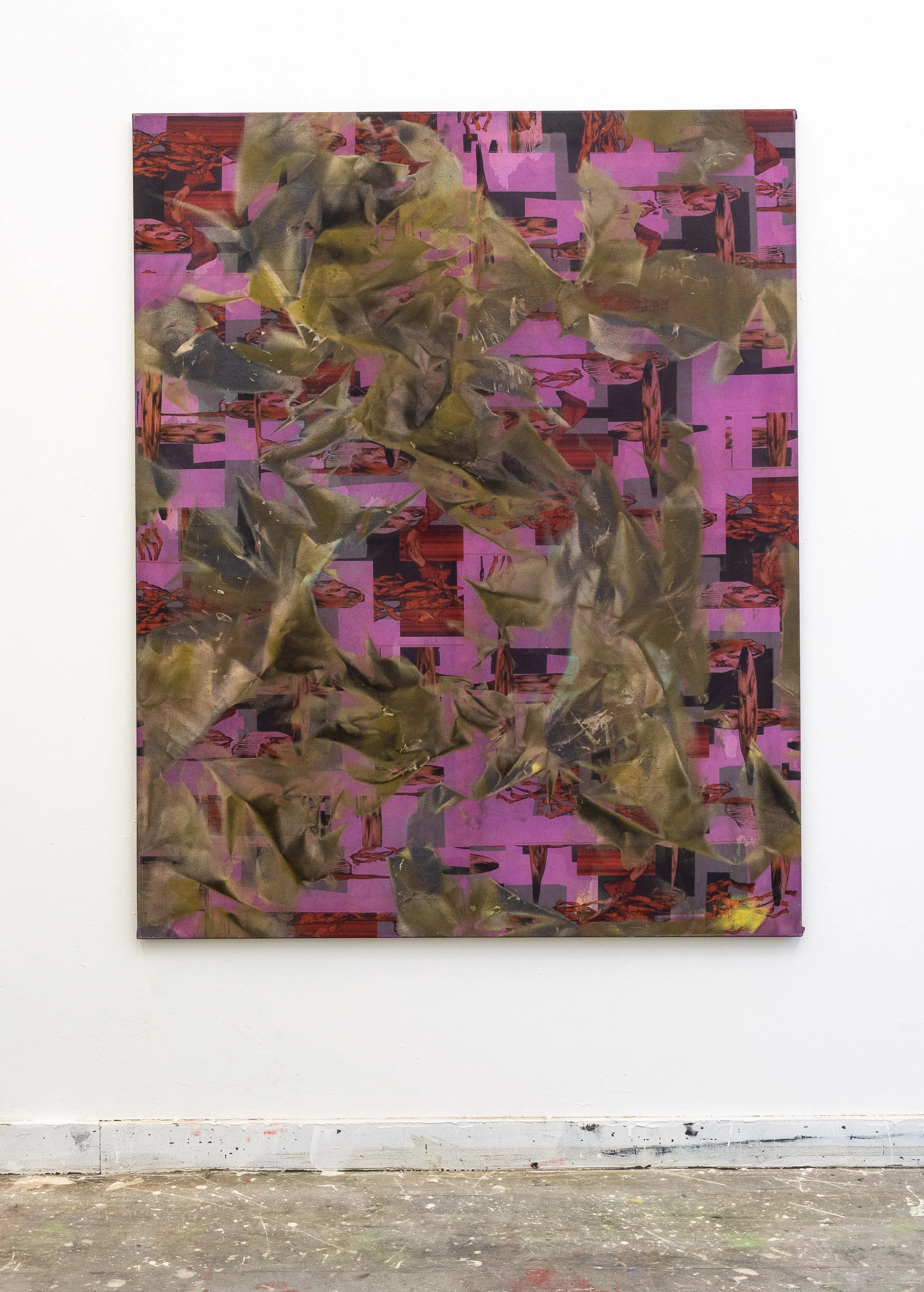Don't shoot the messenger ​- 175cmx140cm ​- acrylic paint on printed flag - 2022