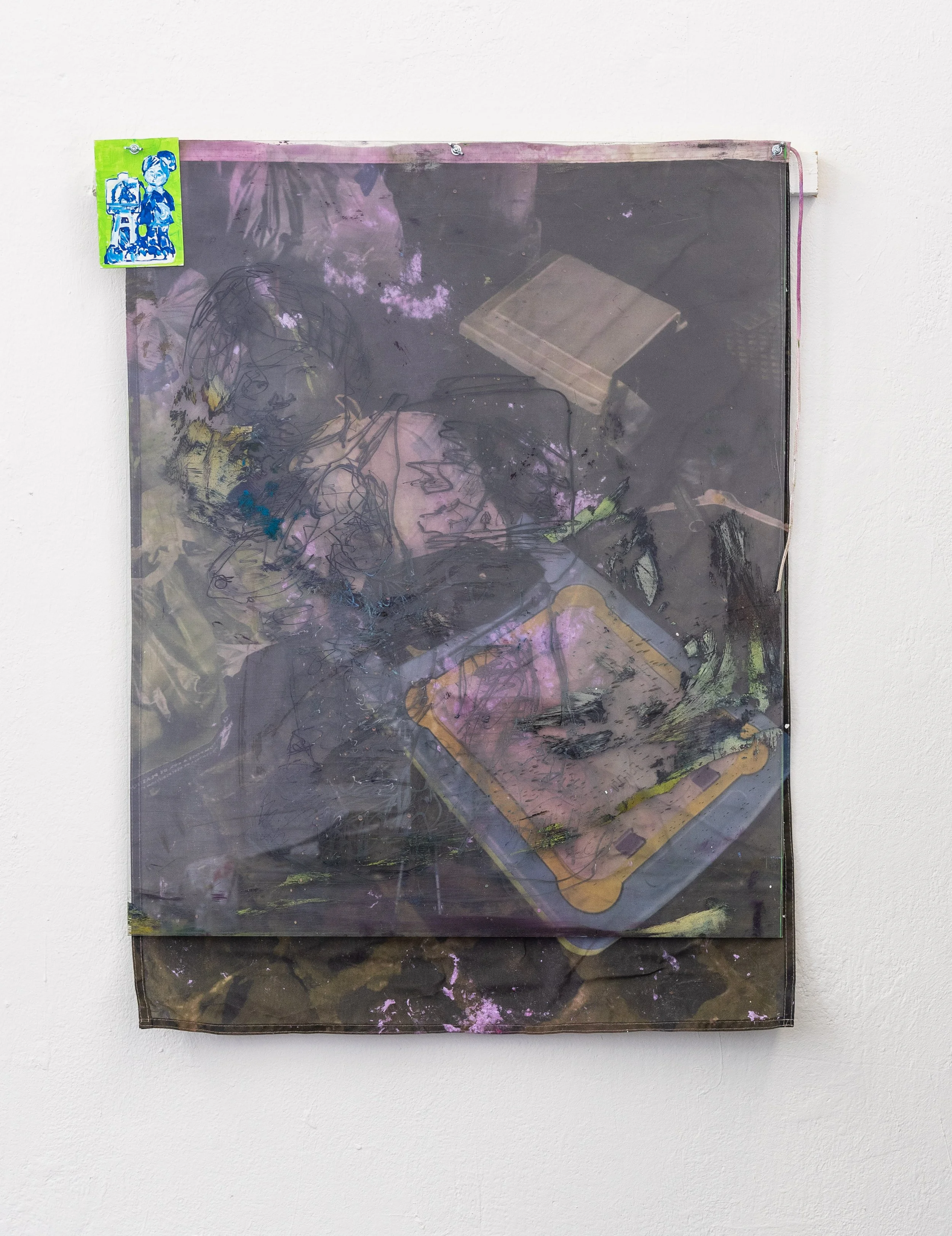  Something left for everyone on the street -  105.5x82cm - acrylic paint and pigment on plexiglas, mdf and printed flag hold togehter with Bolds - 2025