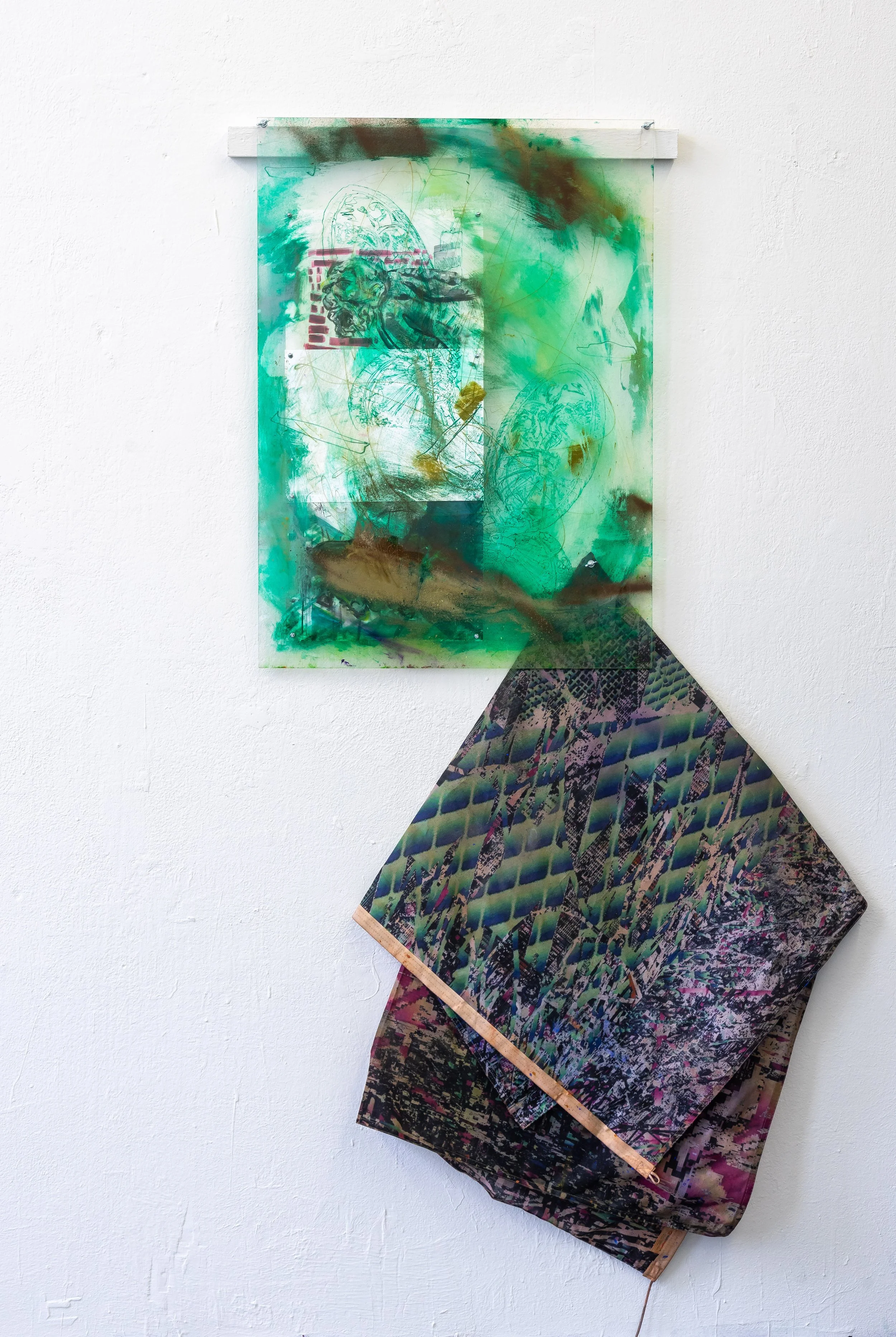 Don't ask about the traits - 189cmx115cm
acrylic on printed flag, plexiglas and paper with mirror foils, bolts and screw. - 2024