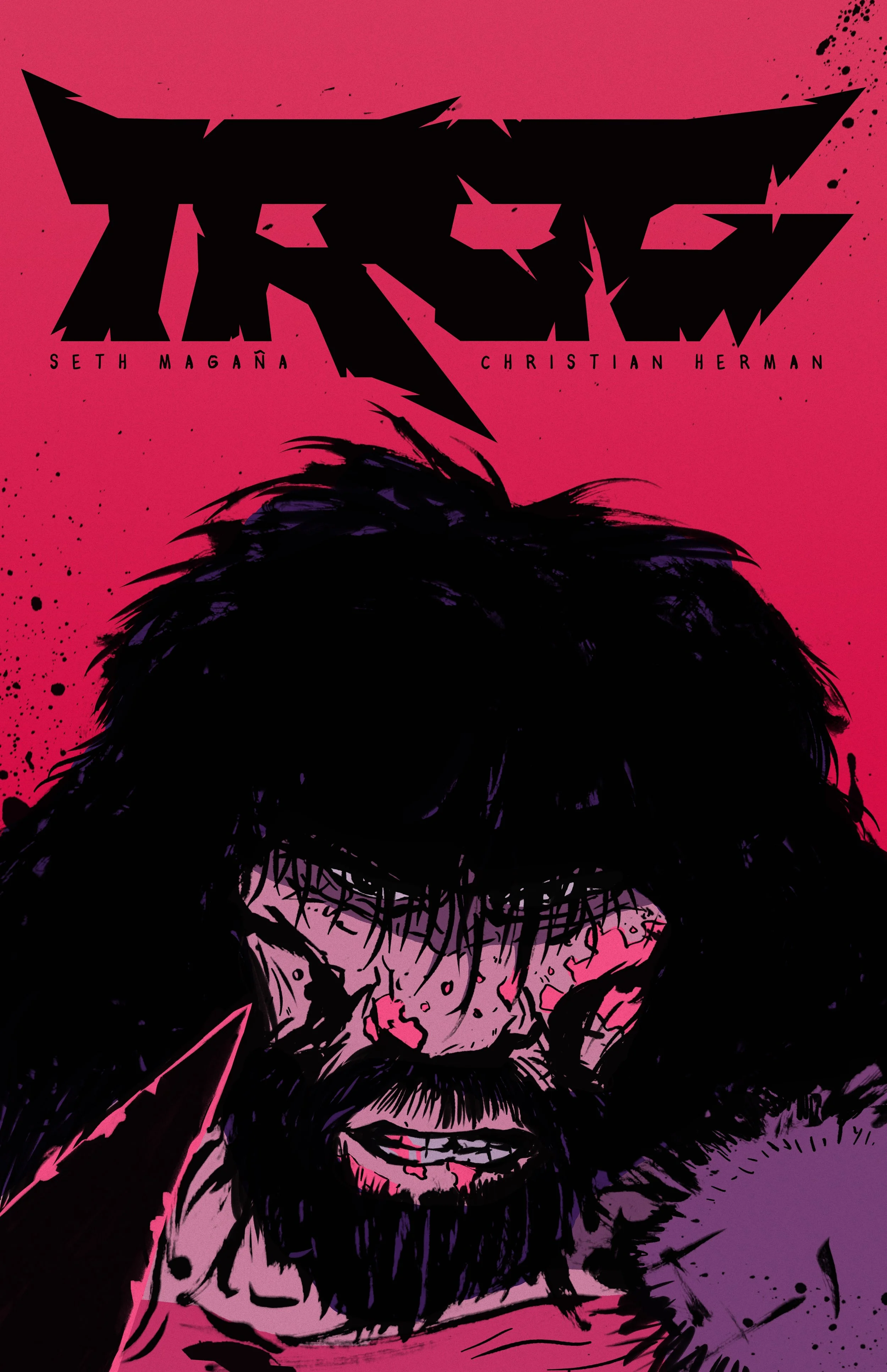 Stylized graphic novel cover featuring a black-haired, bloodied man in a dark coat against a pink background, with the title “The Deep” and credits to Seth Magana and Christian Herman.