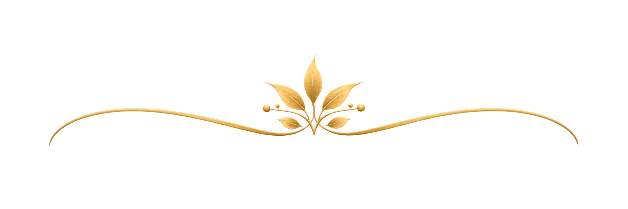 Gold decorative emblem with a central floral design and curved extending elements on a black background.