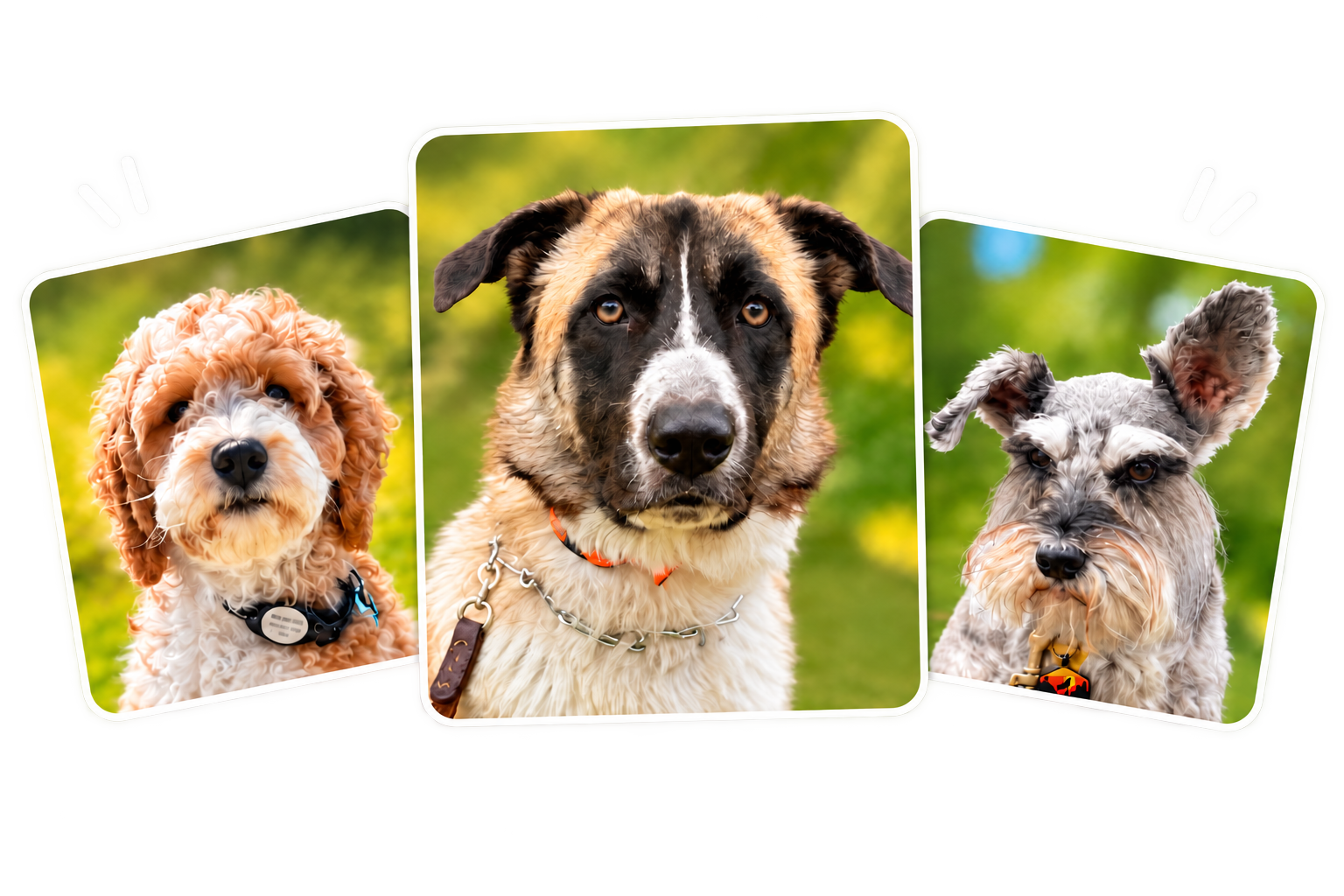Three card graphics with dog profiles