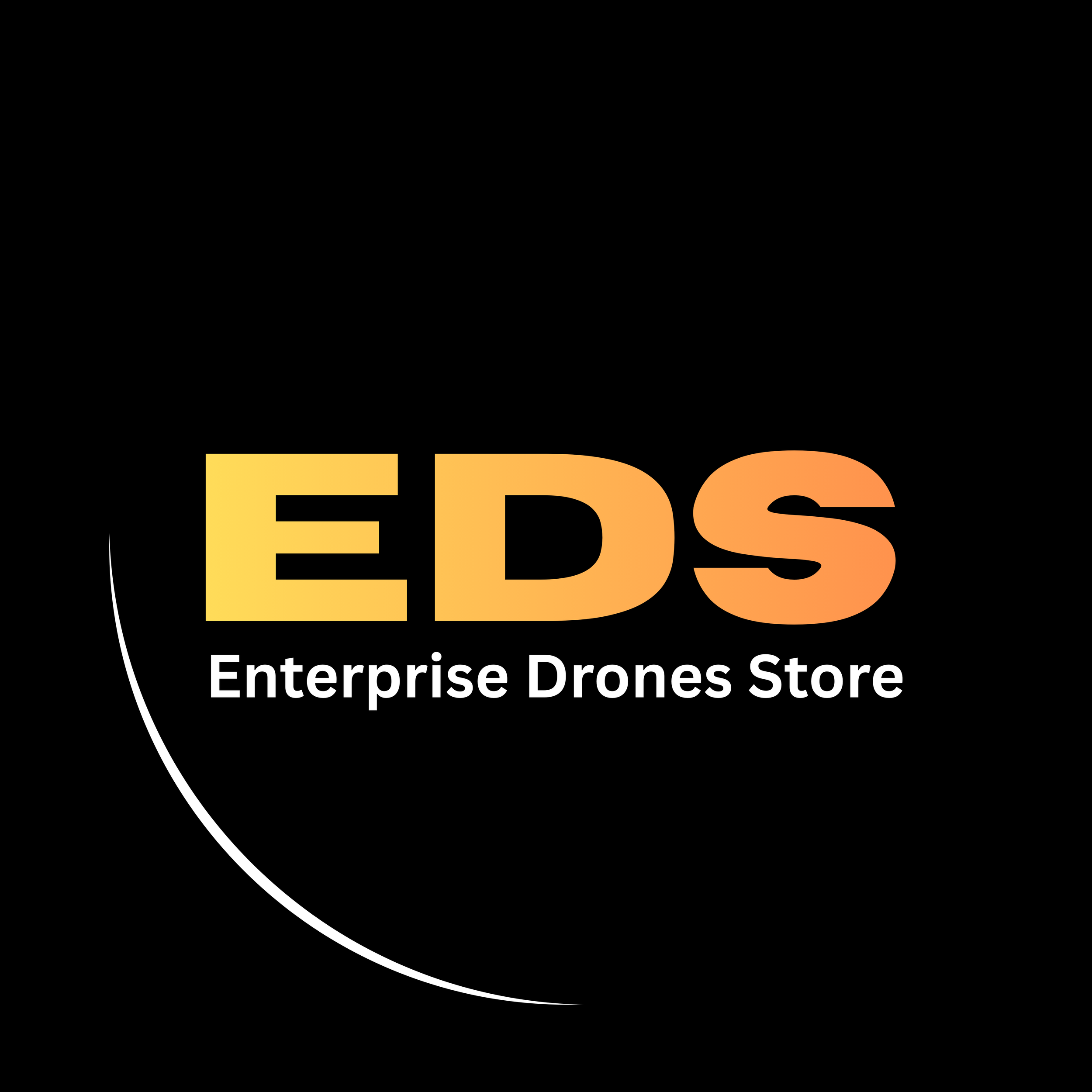 Logo for Enterprise Drones Store featuring the letters "EDS" in gradient orange and yellow with a white curved line design.