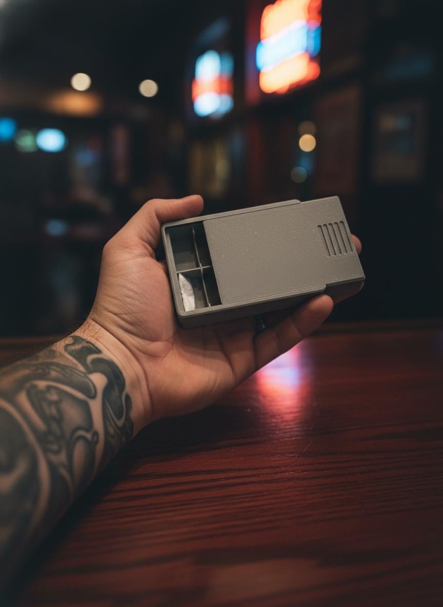 Slim 3D-printed pouch container designed to slip into a pocket