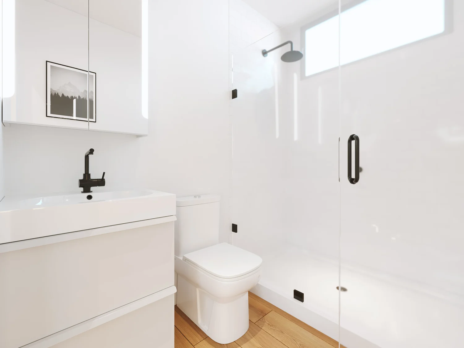 Walk-in shower and vanity