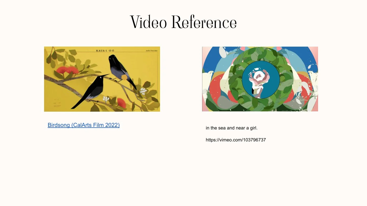 Video Reference — Birdsong (CalArts Film 2022); in the sea and near a girl.