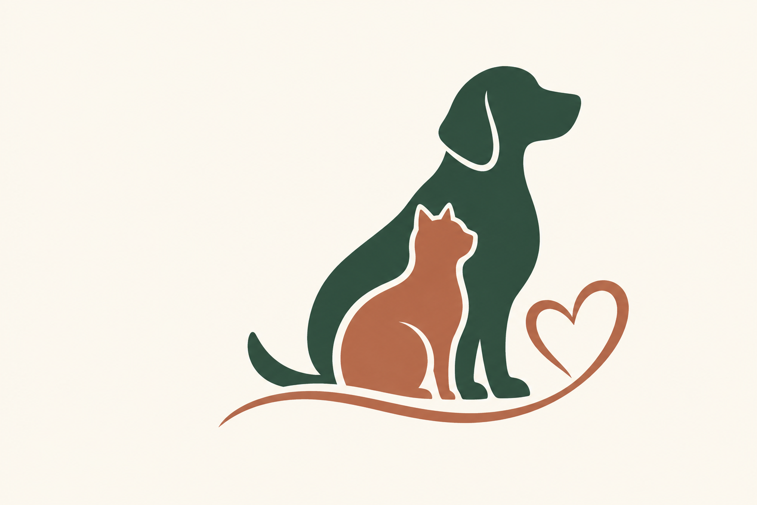 dog and cat with a heart representing compassionate end-of-life veterinary care at home.