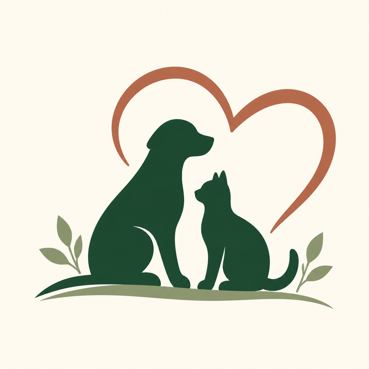 dog and cat with a heart representing compassionate veterinary care throughout life.