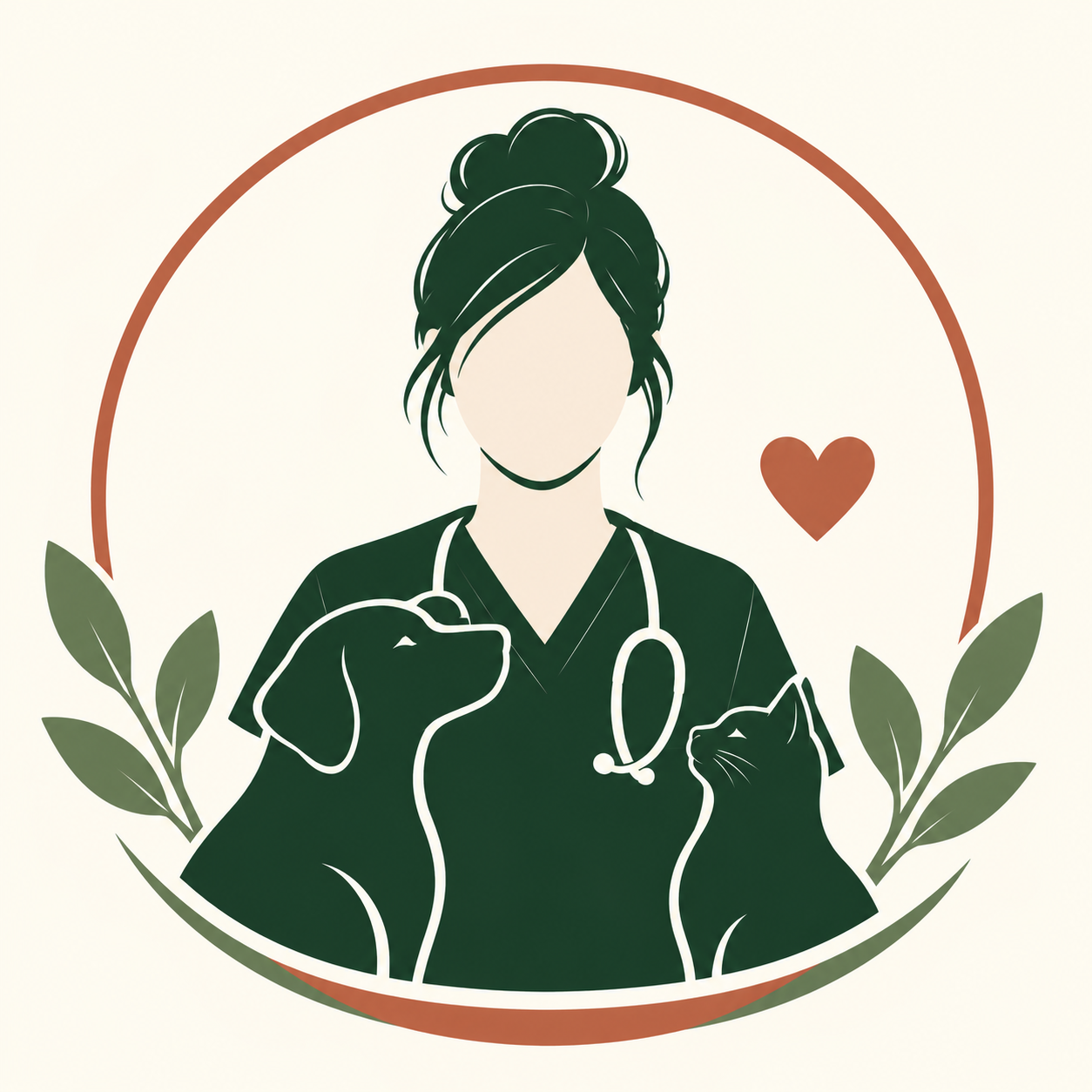 Veterinary surgeon silhouete representing Lacramioara Cantoriu with a dog and cat.
