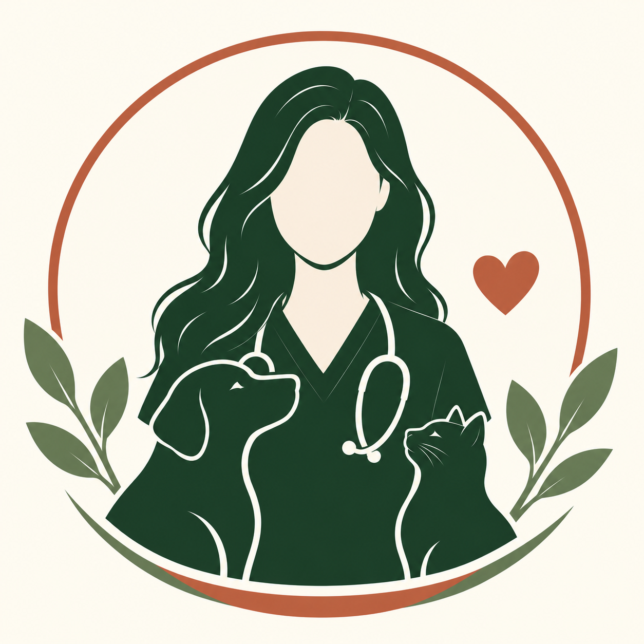 Veterinary surgeon silhouette representing Teodora Balan with a dog and cat.