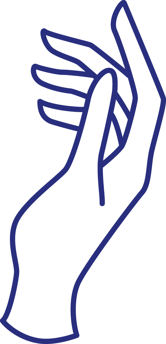 Blue outline icon of a hand with curled fingers
