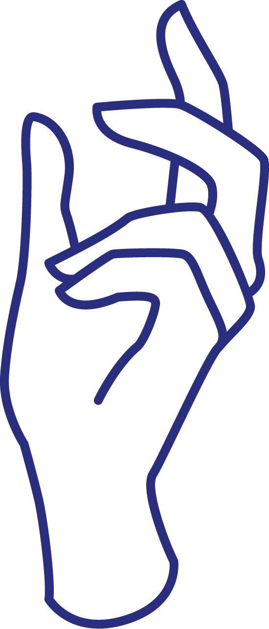 Blue line drawing of a hand with curling fingers