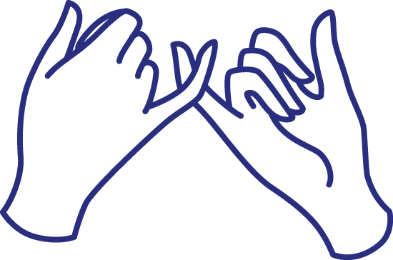 Purple outline drawing of two hands clasping pinkies