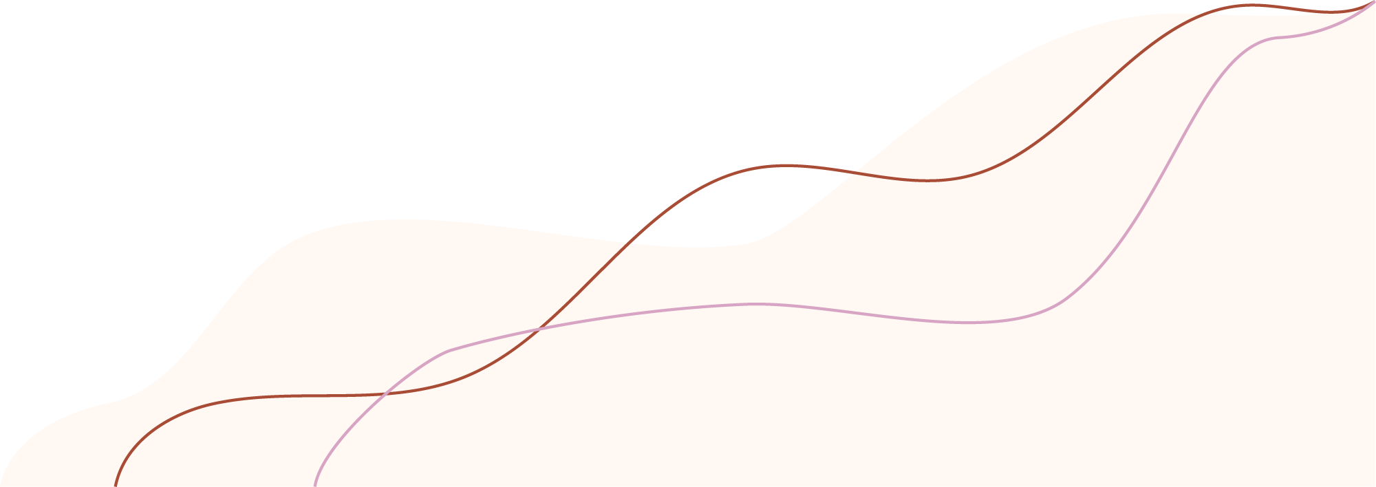 Abstract cream wave shape with overlapping terracotta and pink curving lines on a black background